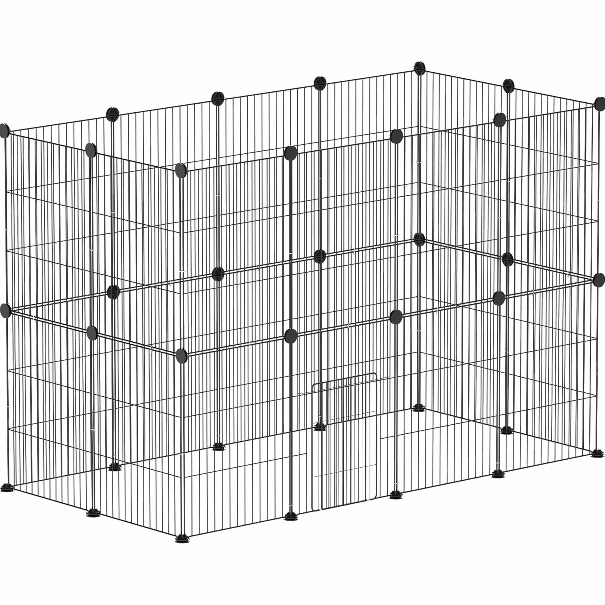 PawHut Wybieg dla królików, świnek morskich, małych zwierząt, z drzwiami i kratką ze stali, do wnętrz, 120 x 60 x 80 cm, czarny