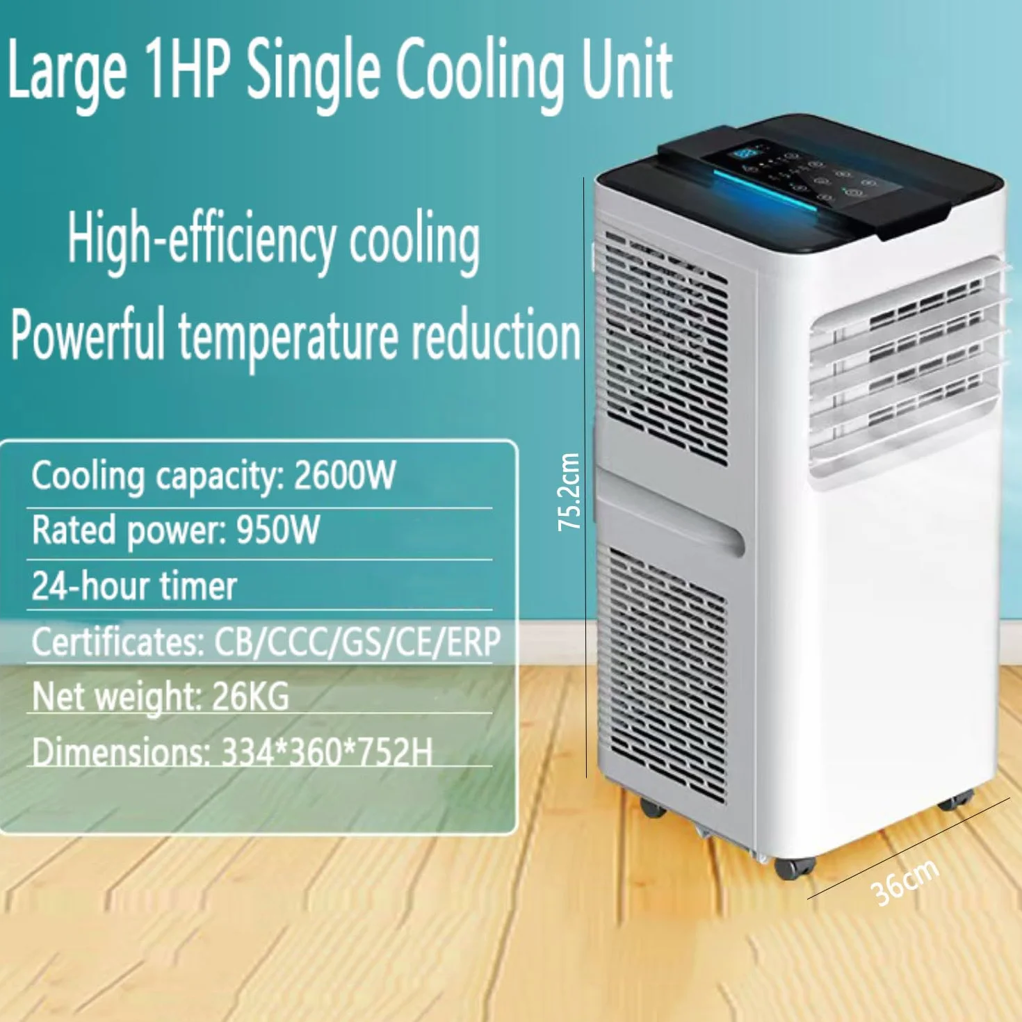 Przenośny klimatyzator, 350 Sq Ft Smart AC Unit w/Remote & 24H Timer, Cichy wentylator osuszający do biura sypialni, łatwy do przenoszenia kółka, oszczędzanie energii z zestawem instalacyjnym