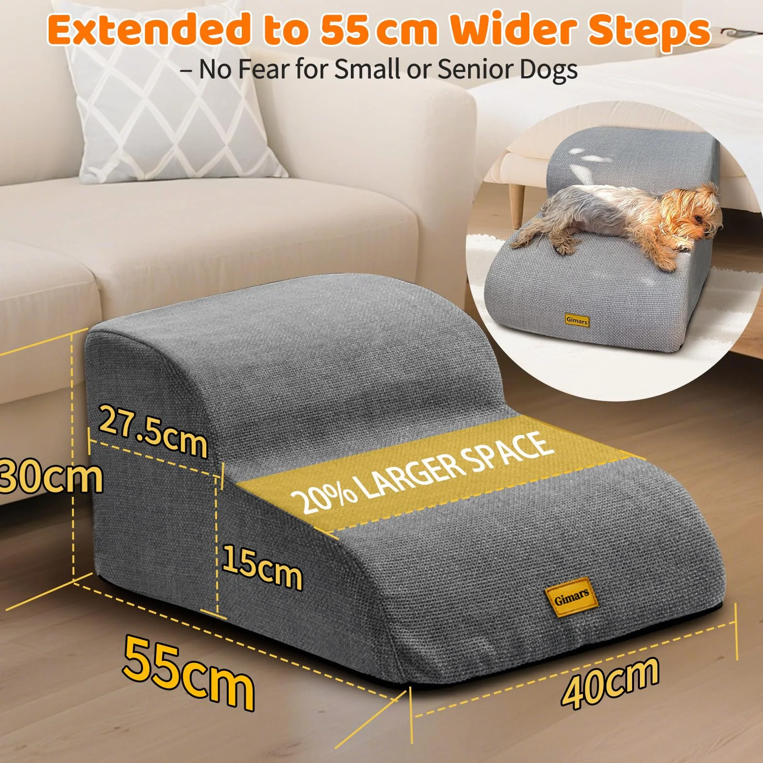 Gimars 55CM Długie Schody 2-Stopniowe dla Psów 30CM Wys. Pianka 33D Antypoślizgowa Podstawa 30KG