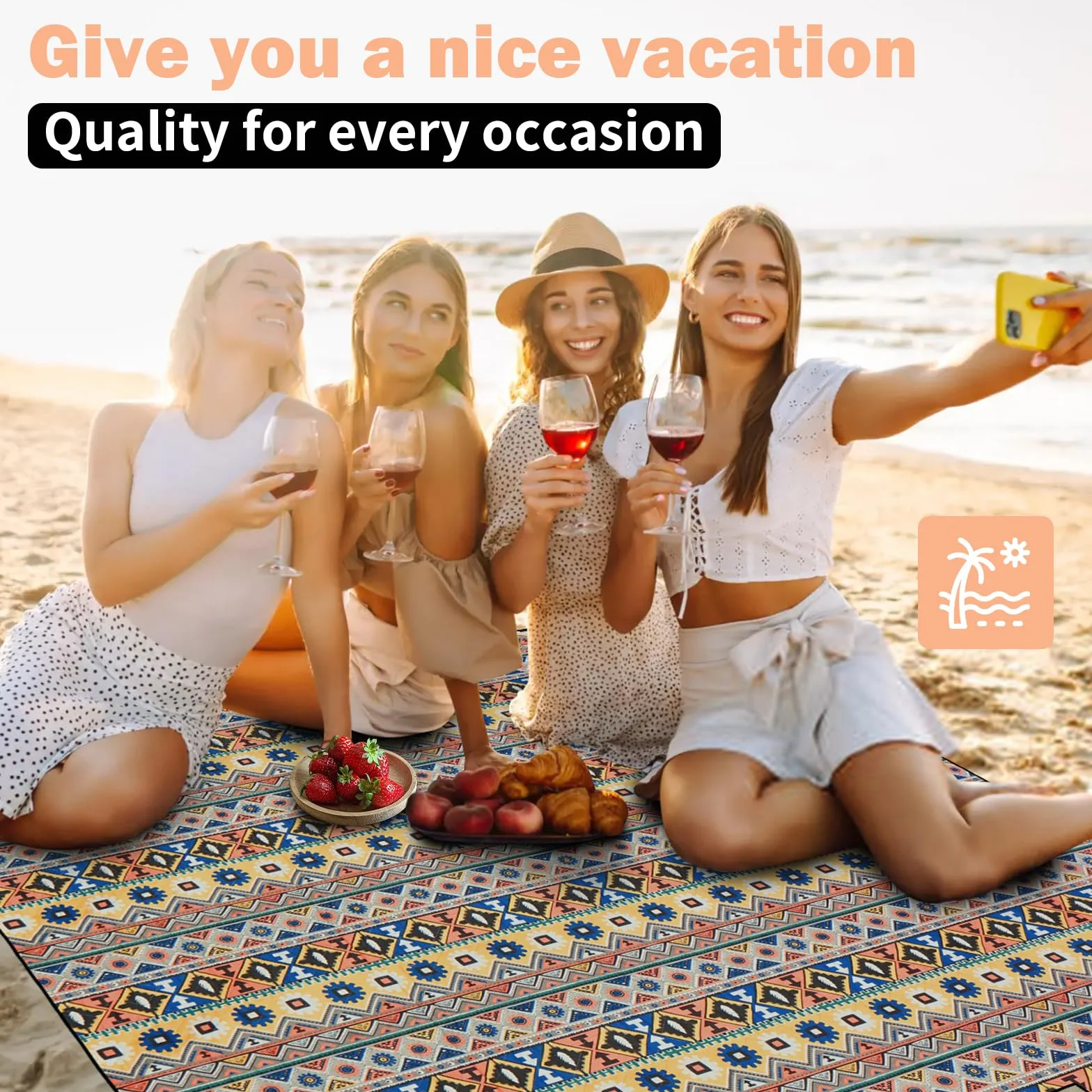 Wodoodporny koc piknikowy 200x200CM - miękki koc z aluminiową podstawą,lekki i składany na plażę,kemping,na zewnątrz