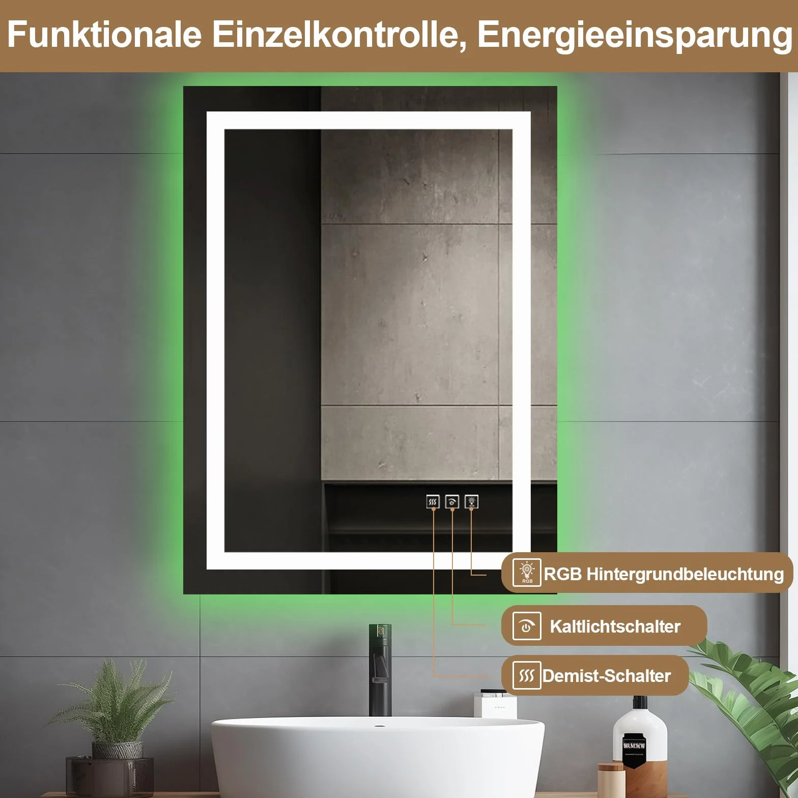 Lustro łazienkowe z oświetleniem, RGB LED, ochrona przed zaparowaniem, lustro ścienne ze światłem, inteligentne lustro, lustro łazienkowe, zmiana kolorów