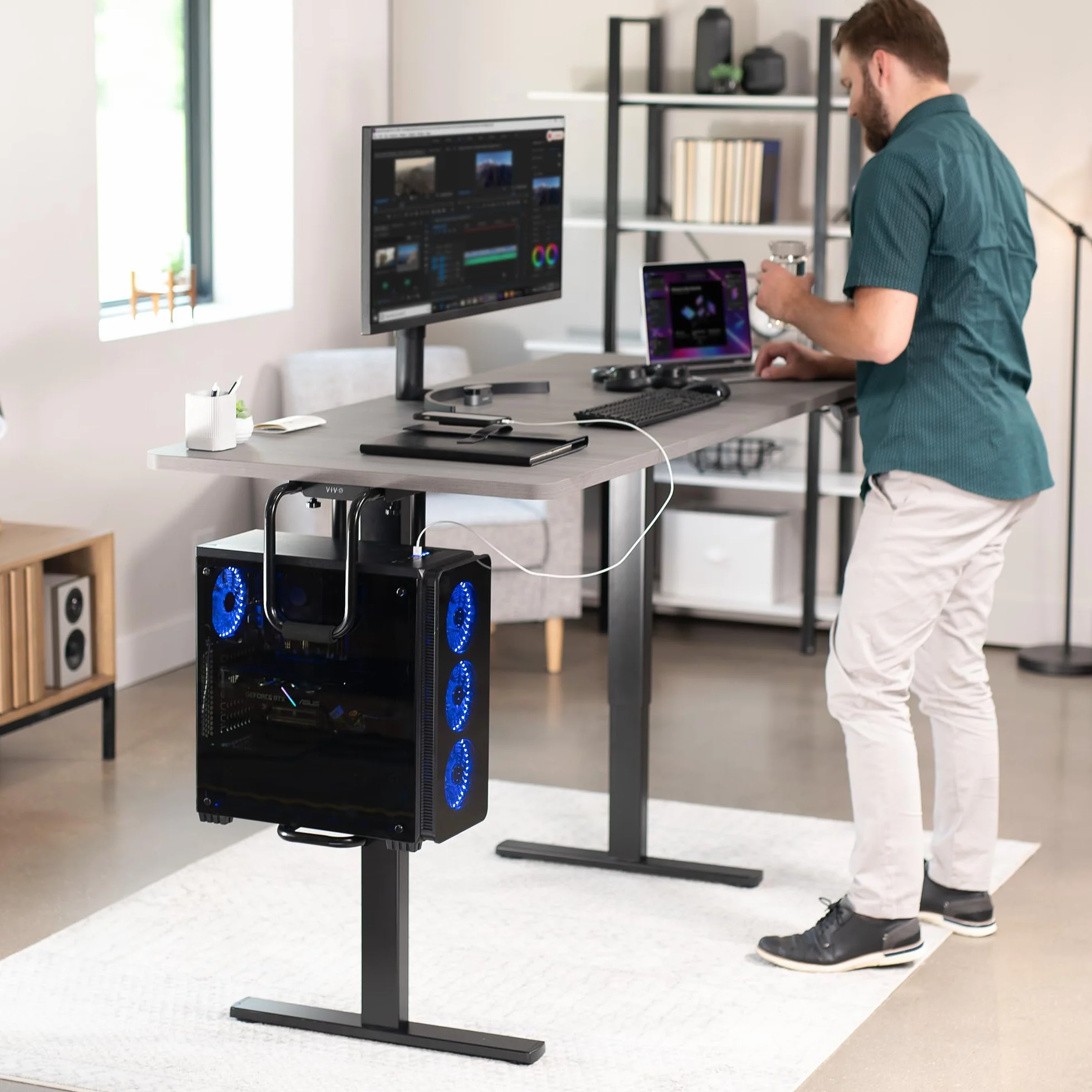 VIVO Wytrzymały regulowany uchwyt do komputera pod biurkiem, uchwyt procesora komputerowego z bezpieczną blokadą, obsługuje do 30 kg, czarny, MOUNT-PC04B