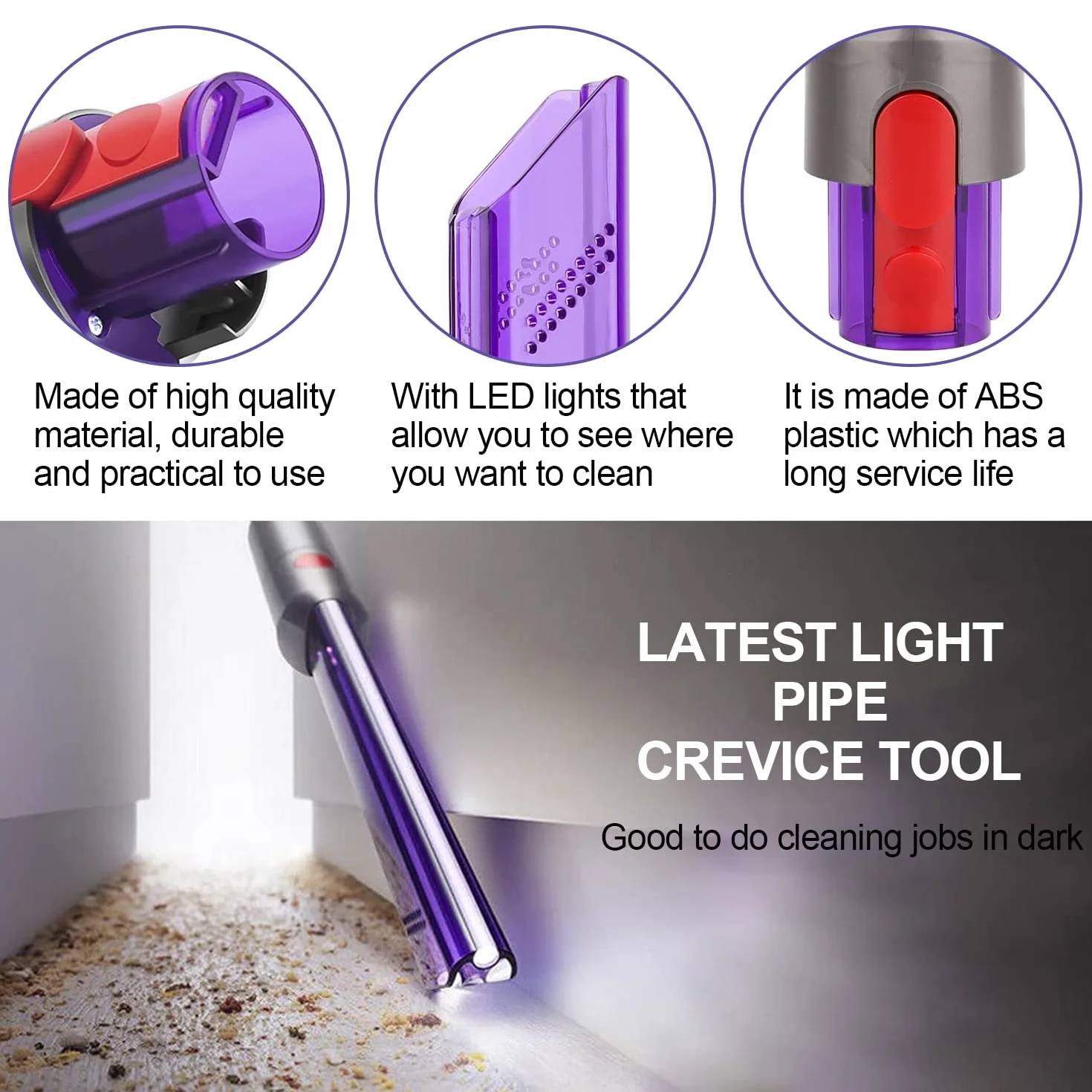 Nadymka do szpar, LED Wąska szczelina, Light Pipe Wąska szczelina, akcesoria do odkurzacza Dyson, nasadki do odkurzaczy, dysze do odkurzaczy Dyson V7 V8 V10 V11 V15