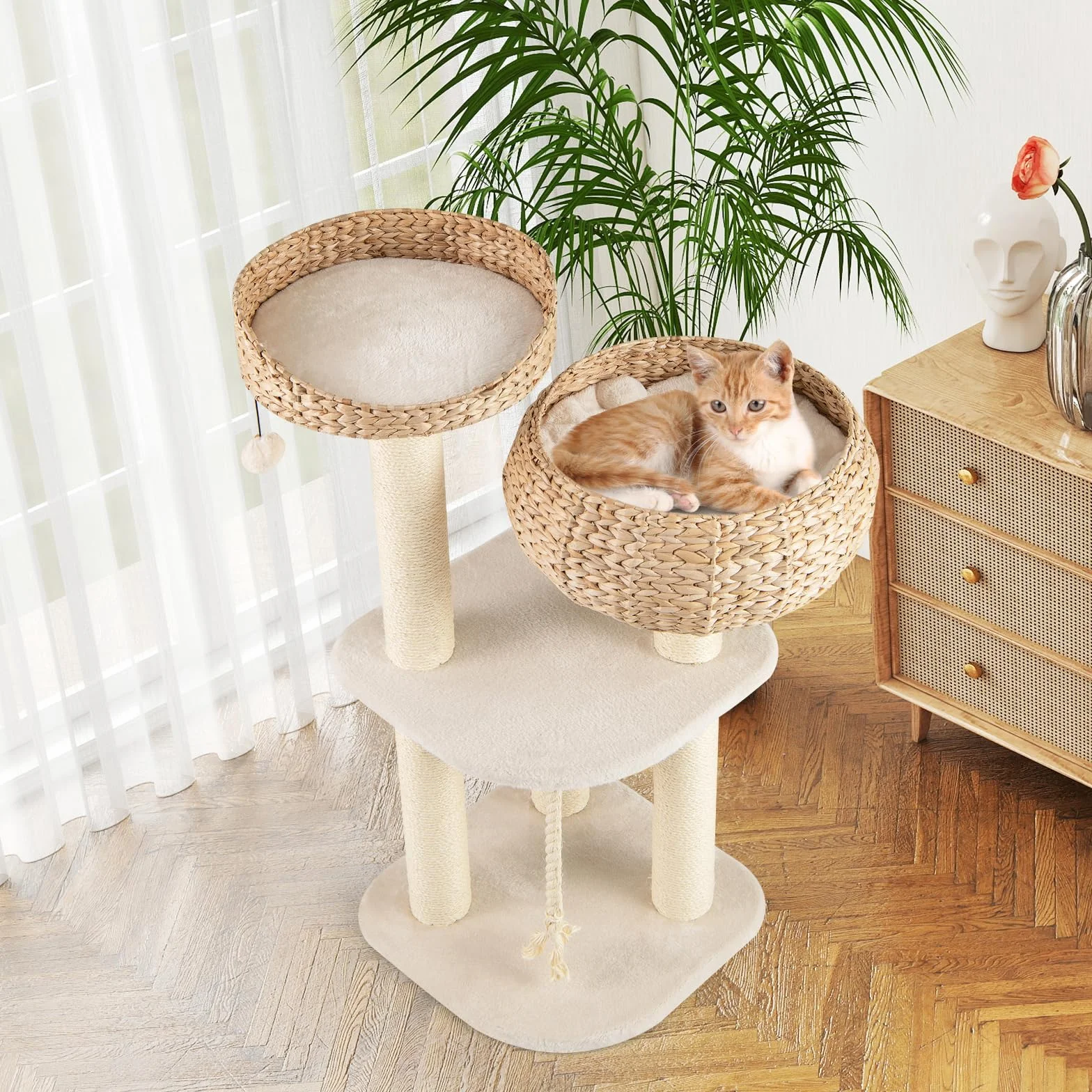 COSTWAY Drapak dla kota 104 cm z koszem i słupkami sizalowymi