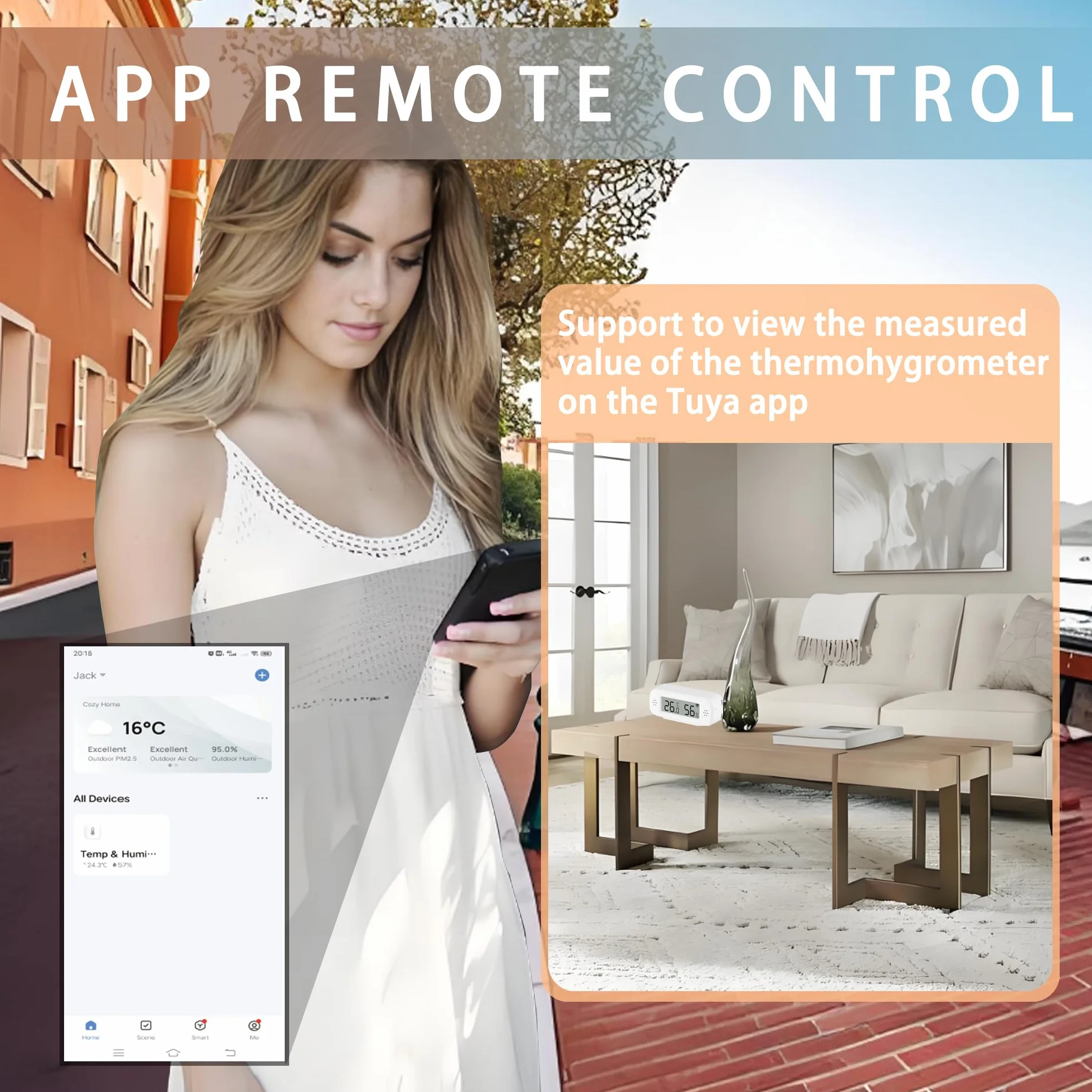 Inteligentny termometr cyfrowy Higrometr, czujnik temperatury i wilgotności WiFi do użytku domowego, mini monitor wilgotności ze zdalnym monitorowaniem aplikacji, kompatybilny z Alexa (1 Pack)