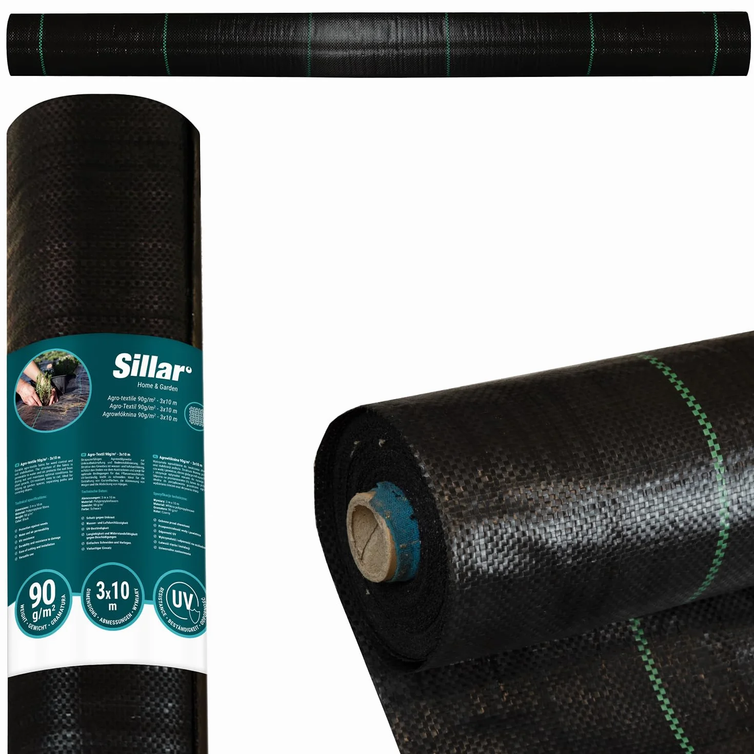 Sillar Folia przeciw chwastom, folia ogrodowa, przepuszczająca wodę, odporna na rozerwanie, z wysoką stabilnością UV (90 g/m², 3x10m)