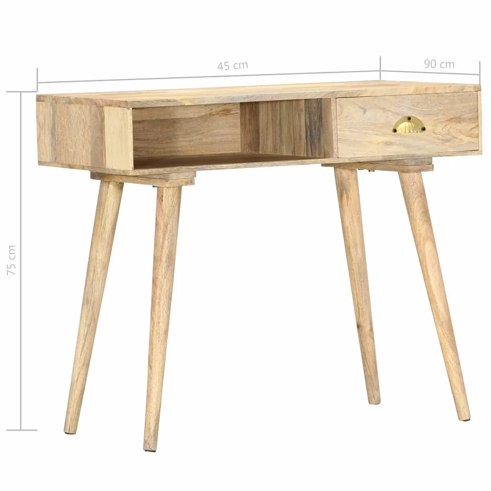 Stolik konsolowy z litego drewna mango, 90 x 45 x 75 cm, z szufladą i otwartą półką, zajmuje mało miejsca jako stolik pomocniczy, stolik do odkładania do salonu, korytarza, biura, z