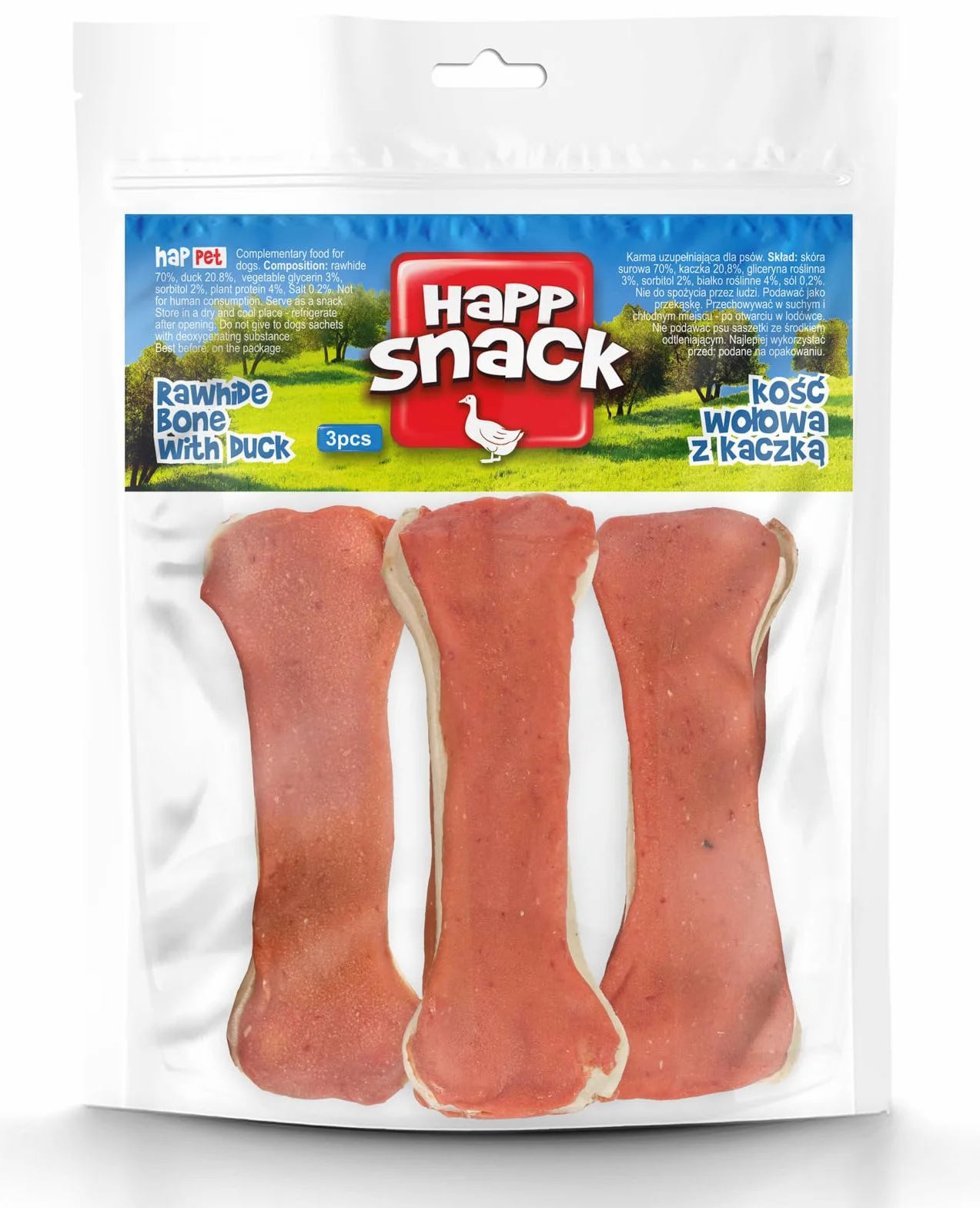 HAPPET Kość wołowa z kaczką dla psa 3 sztuki - naturalny gryzak dentystyczny wysokobiałkowy