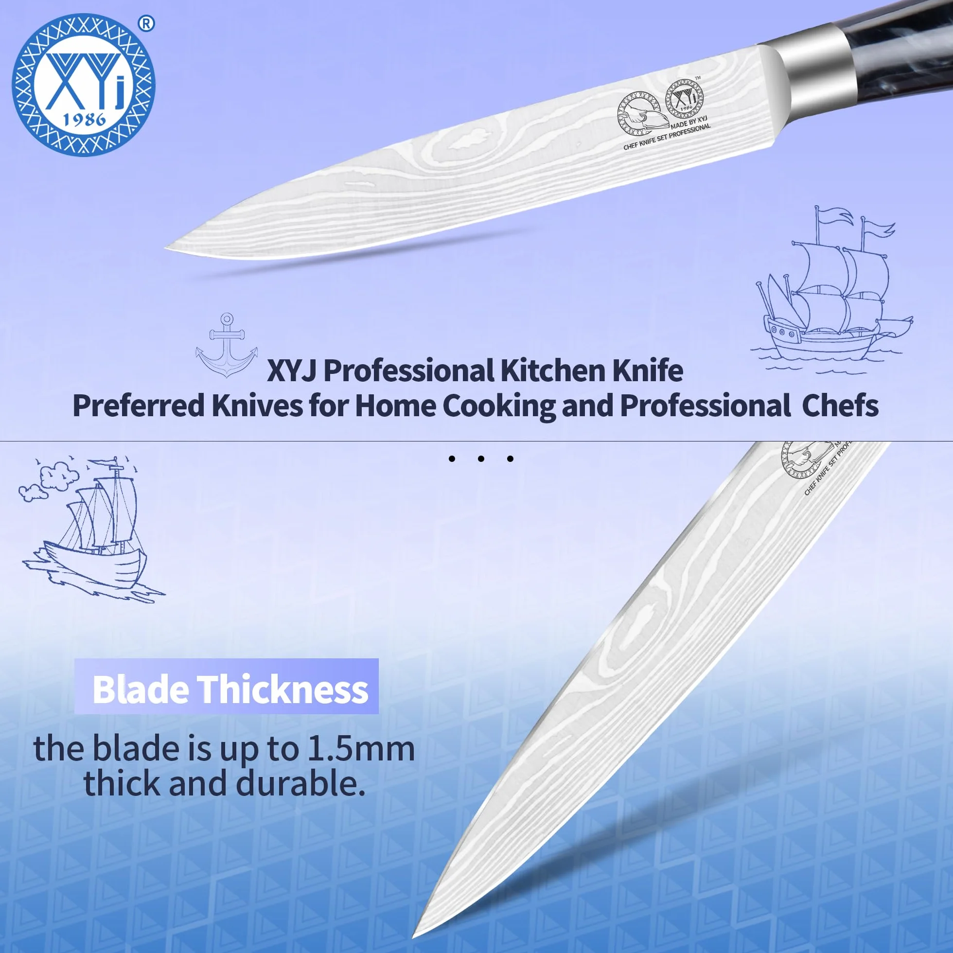 XYJ Authentic Since 1986,5 Inch Stainless Steel Kitchen Utility Knife,Ultra Sharp,Laser Damascus Pattern Japanese Kitchen Knife, Meat Cleaver Steak Cutting Knife With Sheath,Resin Handle