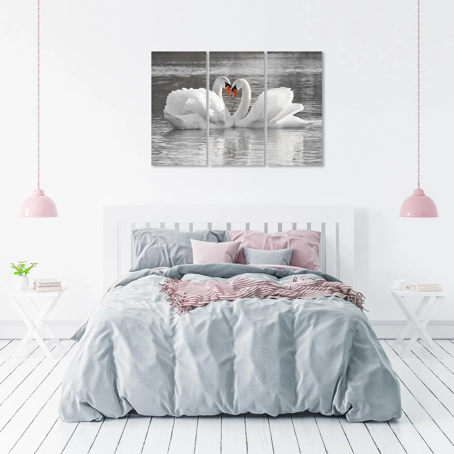 AREDE Zestaw 3 obrazów ściennych, plakatów, romantycznych łabędzi, 90 x 60 cm, do domu, biura, dekoracja ścienna, salon, sypialnia, dekoracja gotowa do powieszenia