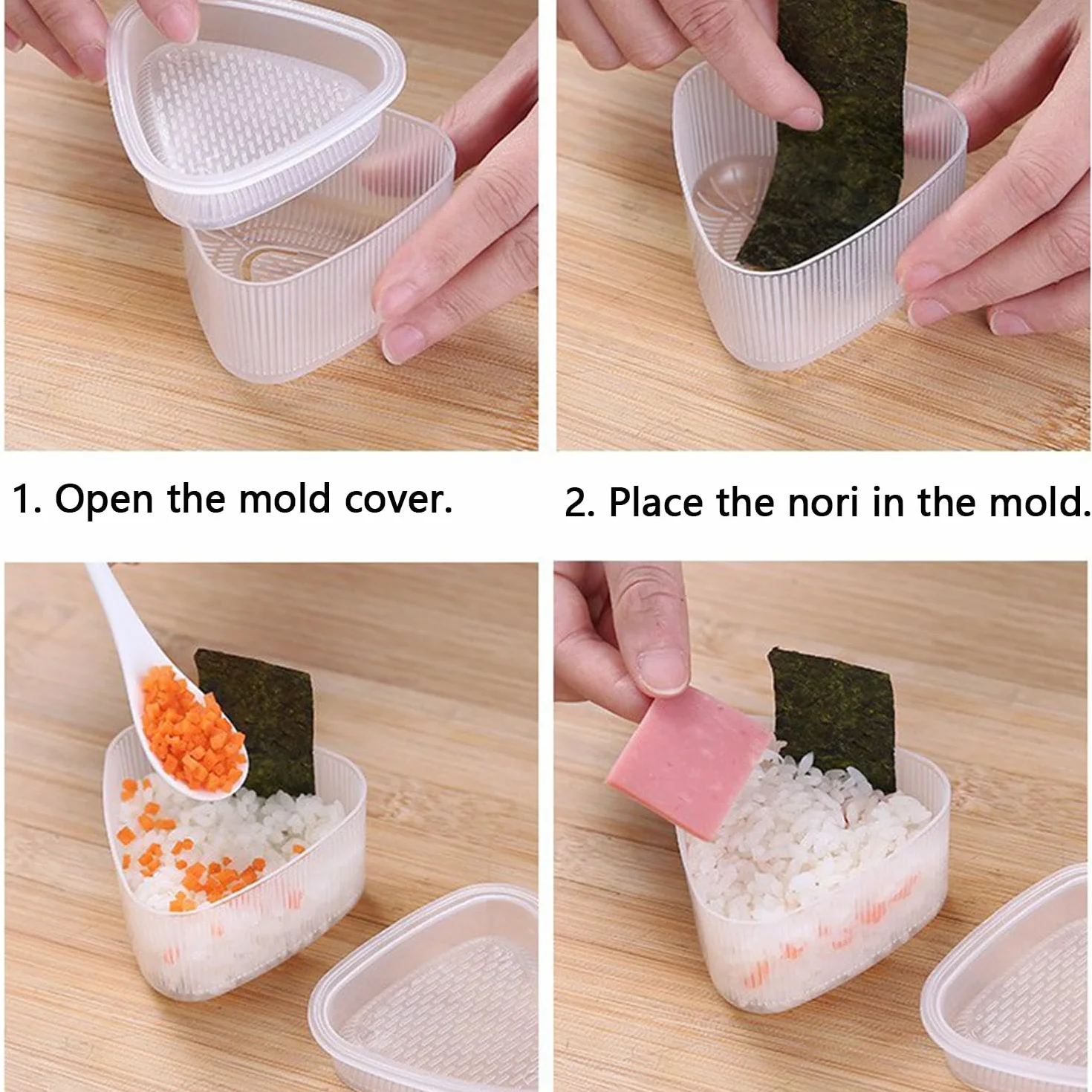 YXHZVON Zestaw 6 trójkątnych foremek do sushi z 1 łyżką do ryżu, do samodzielnego wyciskania Onigiri (3 duże i 3 małe)