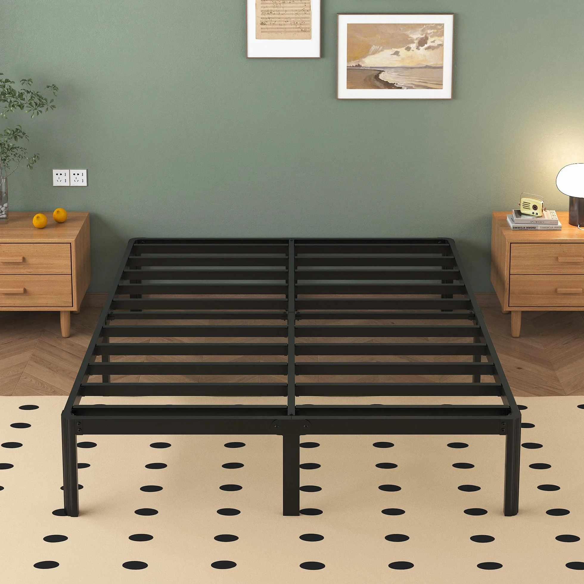 Lutown-Teen Łóżko metalowe 120 x 200 cm z okrągłymi nogami, rama łóżka o wysokości 36 cm, łóżko podwójne z metalowym stelażem listewkowym, kolor czarny