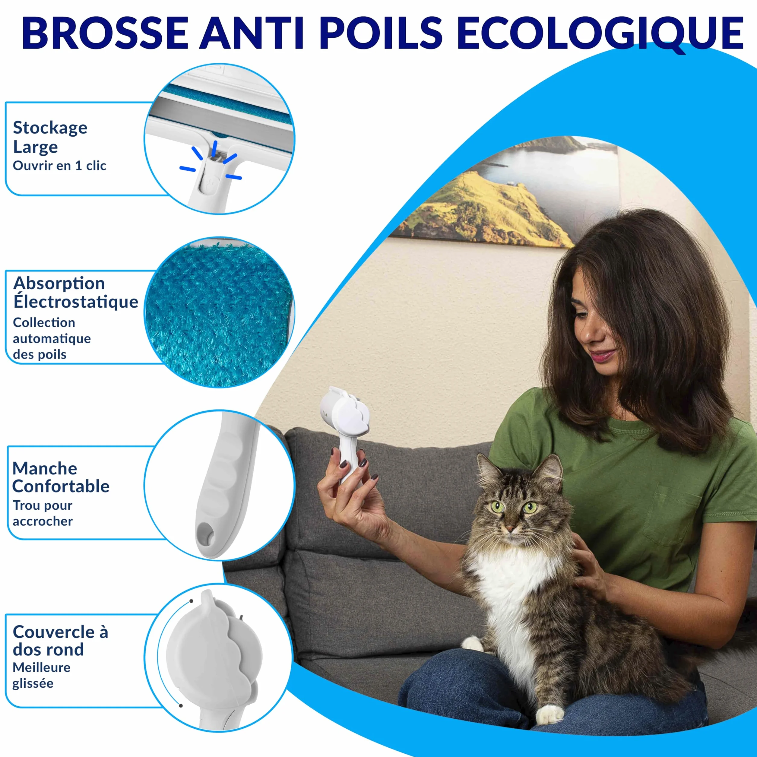 Brosse Anti-Pols Animaux Bleu New