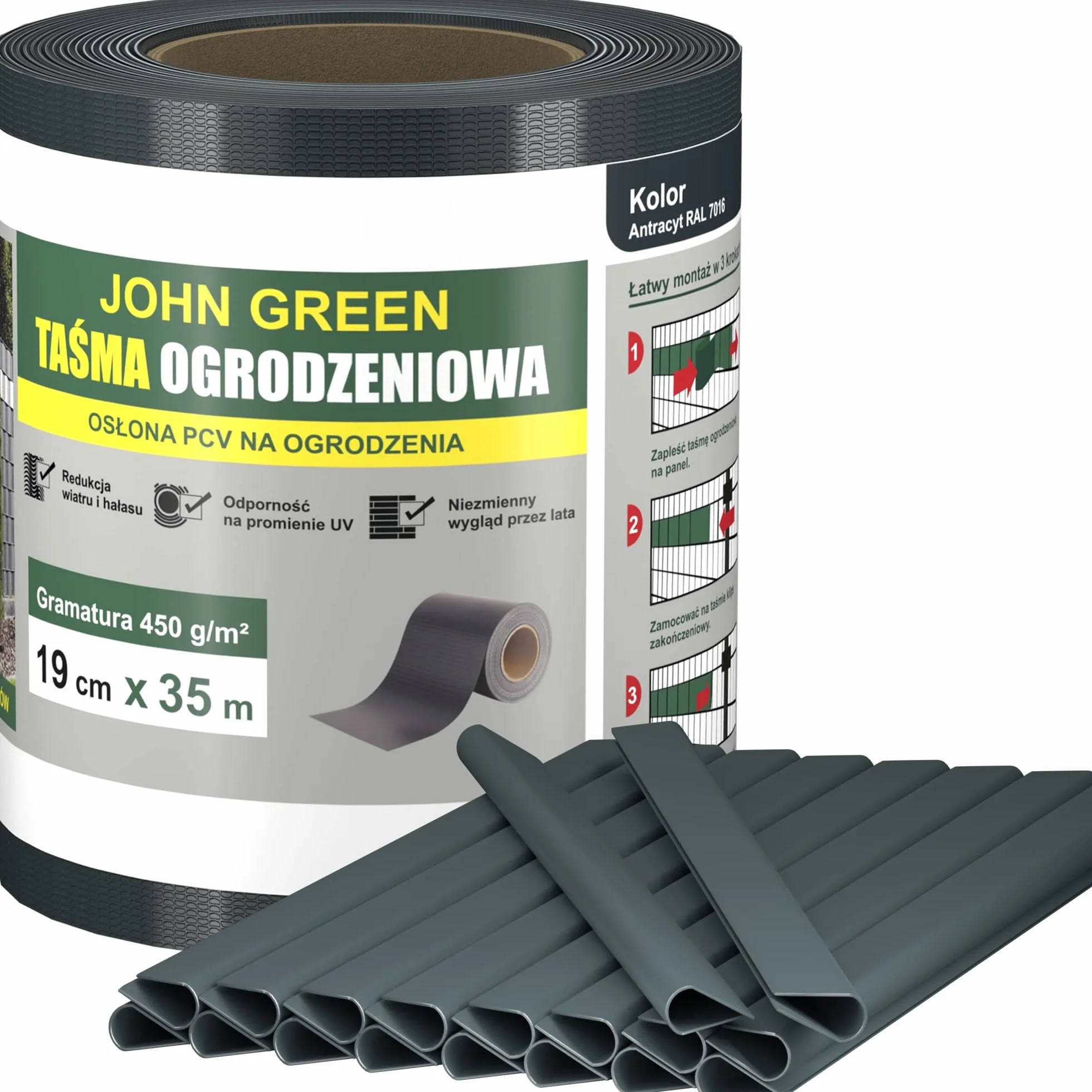 Taśma ogrodzeniowa osłona na płot 19cm x 35m + 20 klipsów (Antracyt)
