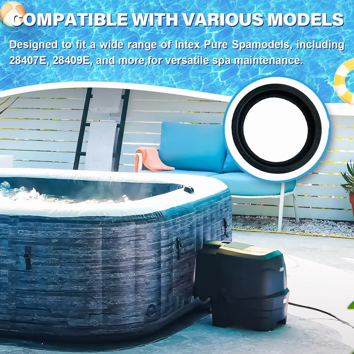 4 szt. zestaw uszczelek wlotowych i wylotowych pasuje do Intex Pure Spa, zapobiega wyciekom z uszczelką między wtyczkami. Uszczelki do łatwego SPA 11699 bezszwowa woda Flow Spa uszczelka zastępcza