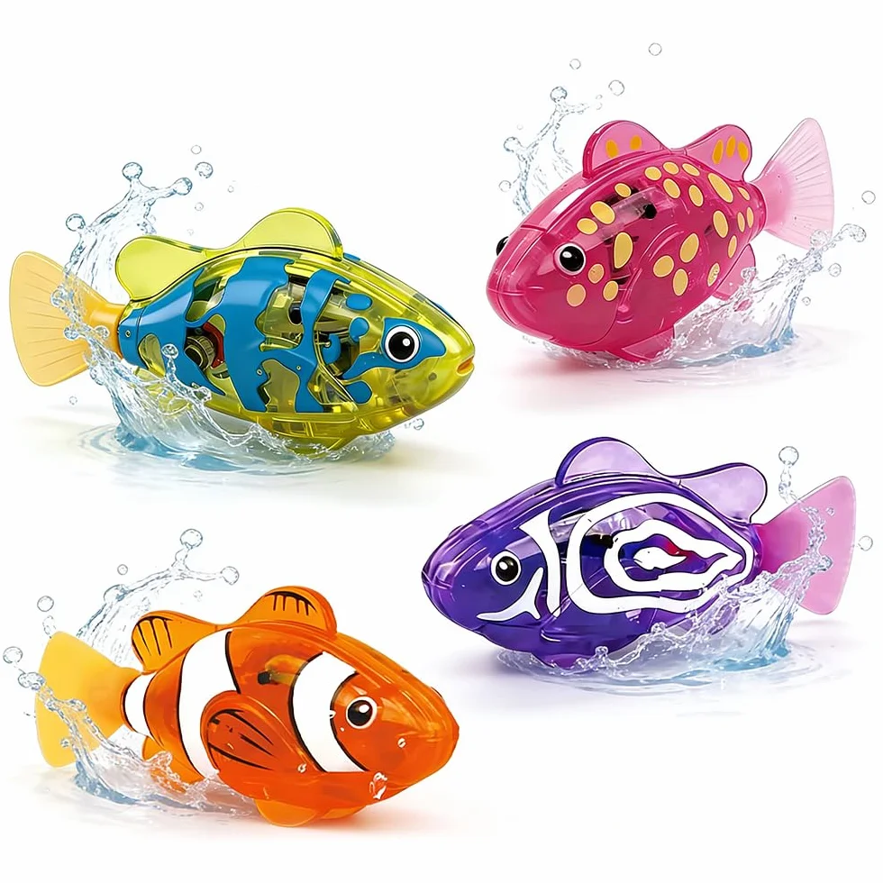 4 sztuki ryb robotów, Poisson Bain Qui Nage, wielokrotnego użytku Robo Fish, Poisson Robot z świecącą, zabawką dla kota, wanny, akwarium (B)