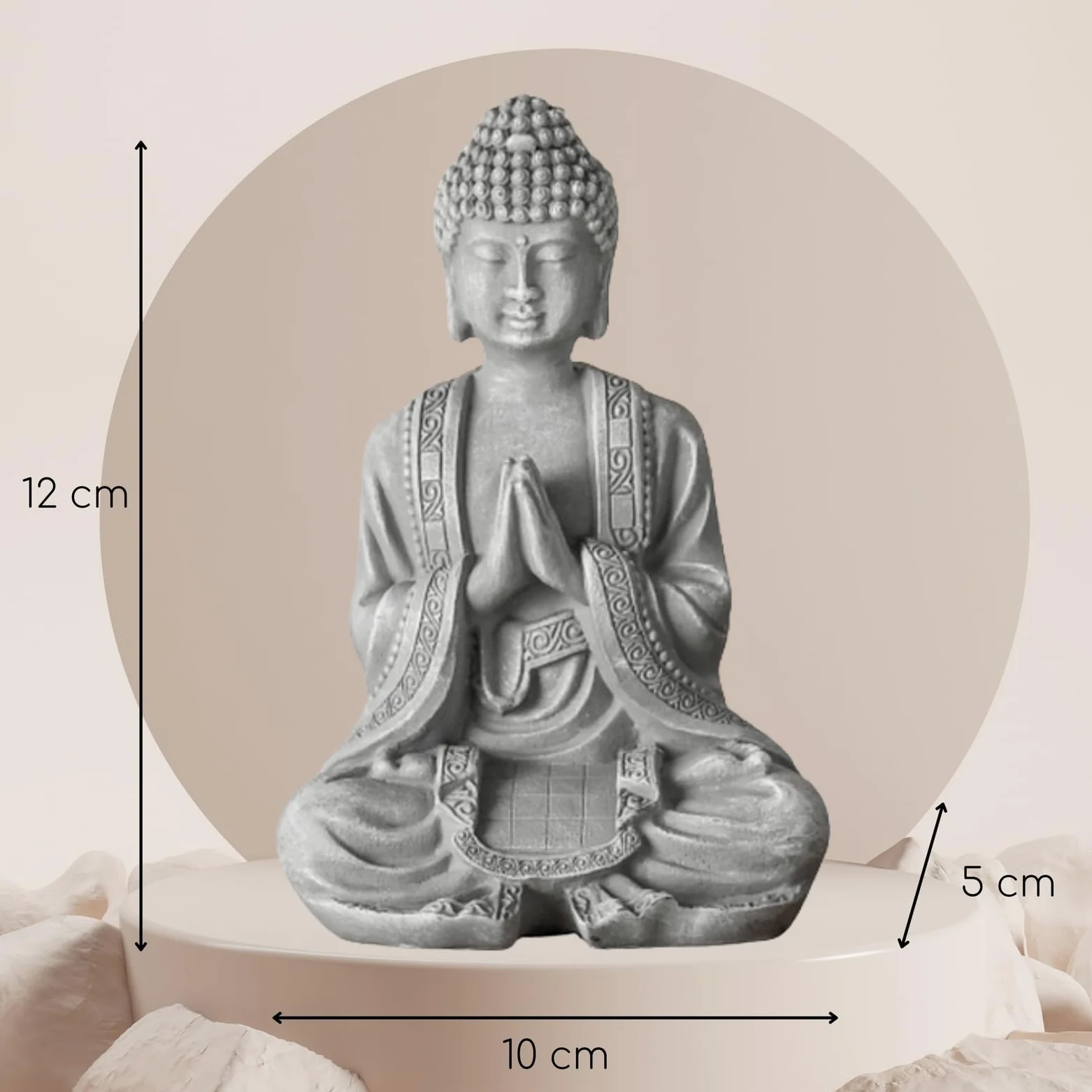 Zen'Light SBM2 - Szara Statuetka Buddy do Medytacji 2 - Zen i Feng Shui Dekoracyjna Statuetka - Uspokajająca i Relaksująca Atmosfera - Talizman Szczęścia - Wysokość: 12 cm