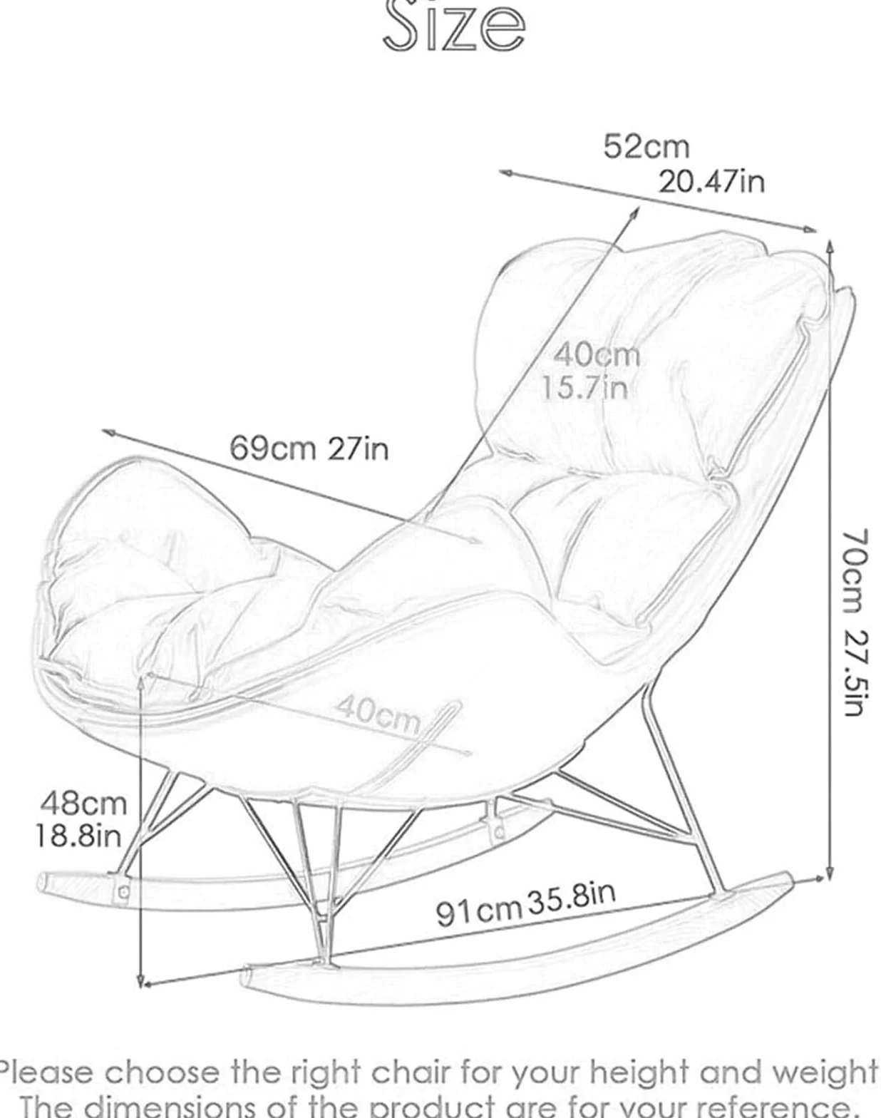 FIXARE Fotel bujany Glider Krzesła akcentujące Tapicerowane Krzesło bujane, Tech Cloth Lounge Sofa Krzesła wypoczynkowe, z podstawą z litego drewna do salonu sypialni biura (kolor: jasnoszary)
