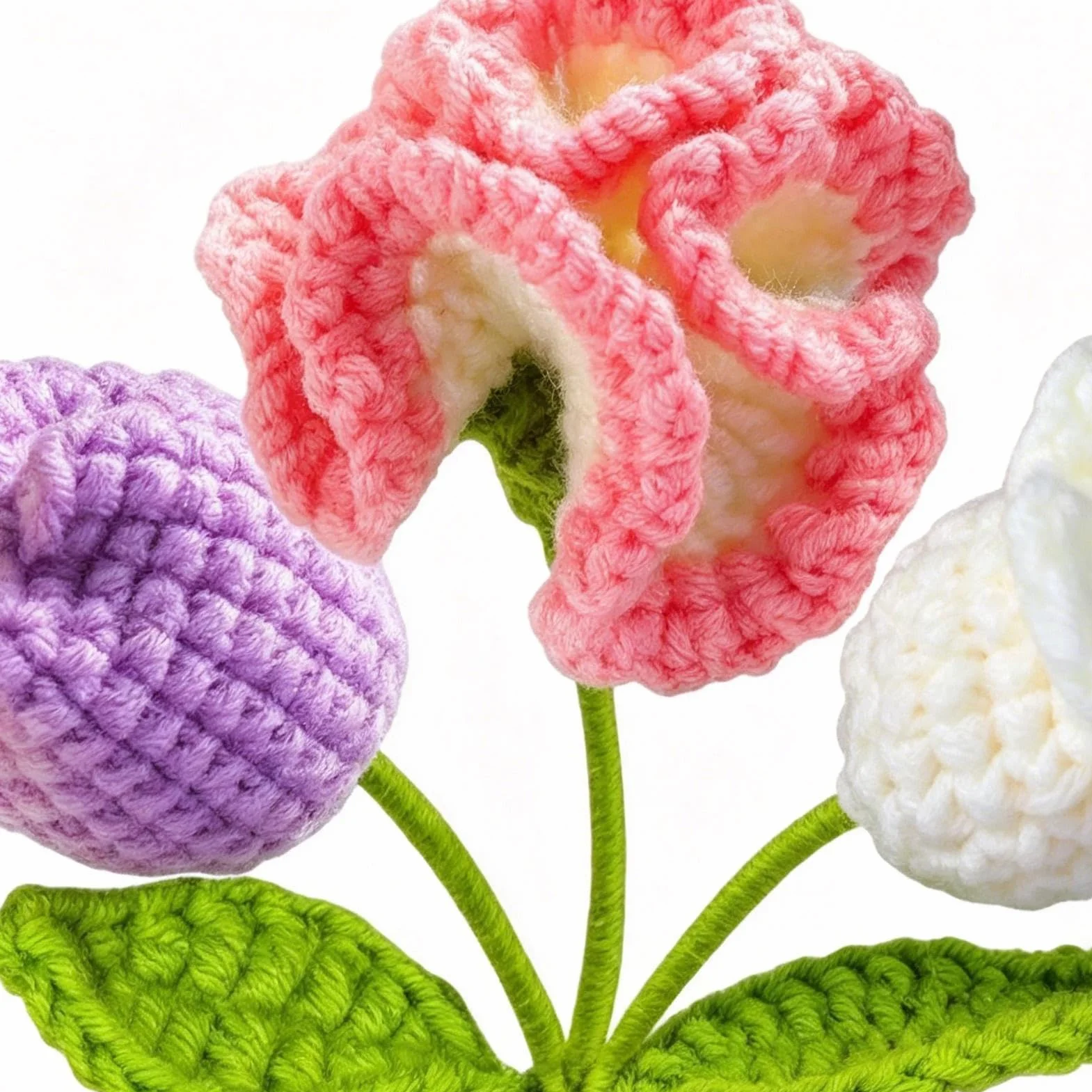 Crochet Bouquet - Handmade Teacher Appreciation for Desk Decor Card | Crochet Flower with Plant Arrangement, Handmade Gift for Women Men Students Coworkers Classroom Office Display