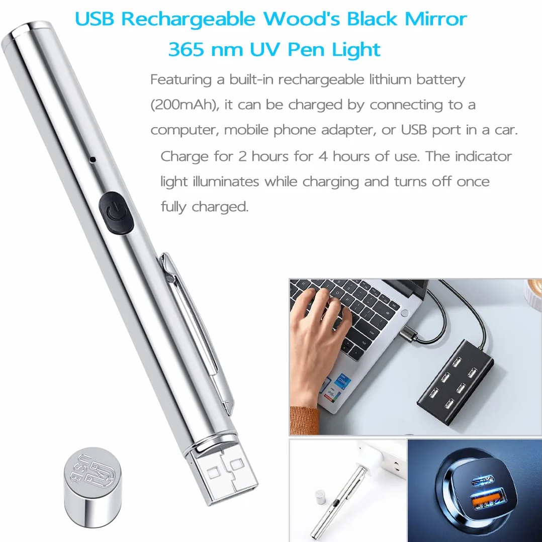 LEAGY latarka UV 365 nm 2-pak ładowana przez USB do wykrywania pleśni grzybów plam fluorescencyjnych