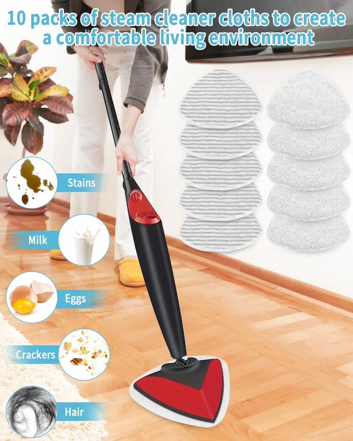 10 sztuk wymiennego pokrowca do odkurzacza parowego Vileda, kompatybilnego z odkurzaczem parowym Vileda, odkurzaczem parowym Vileda Steam Plus, wymienny pokrowiec z mikrofibry do prania w pralce