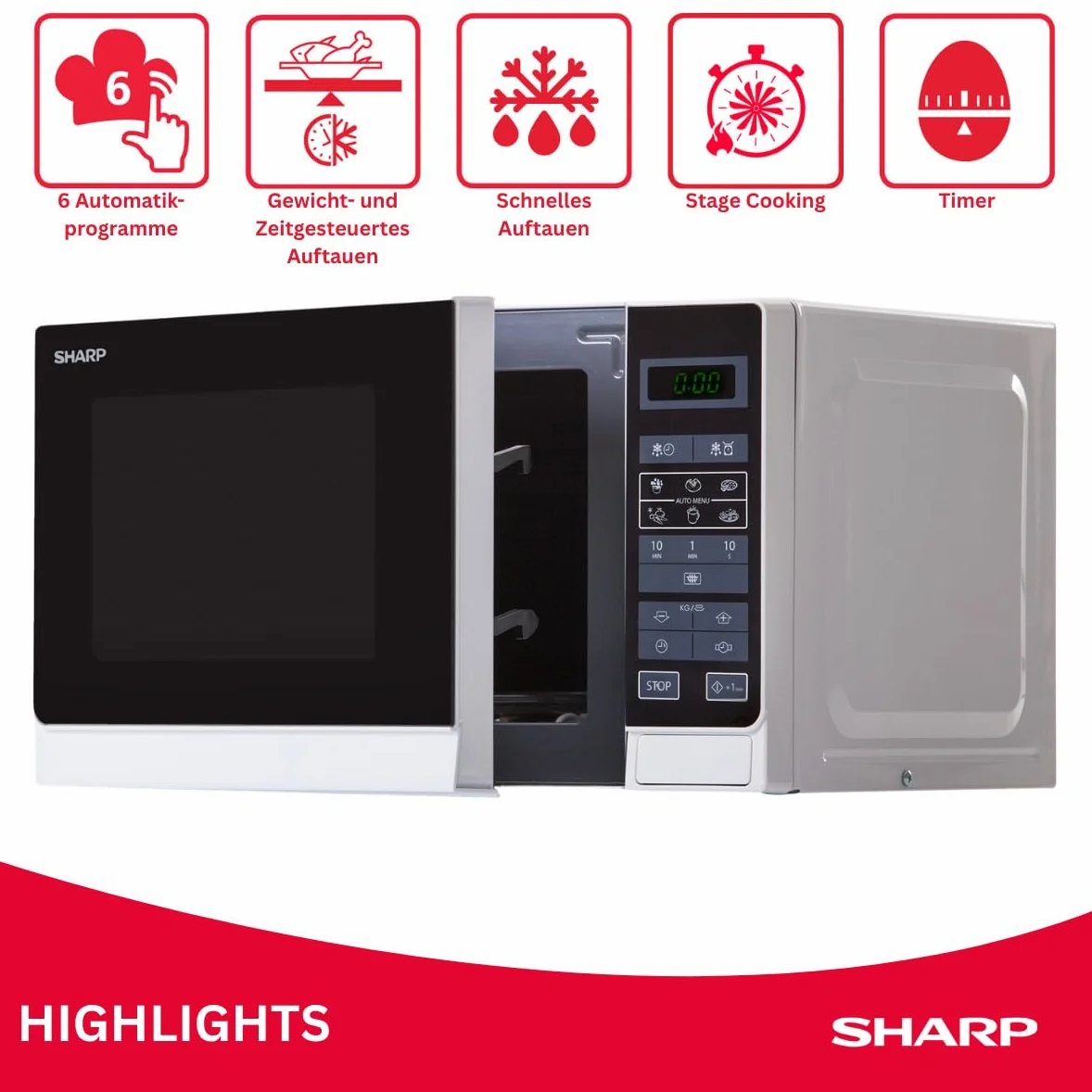 Sharp R-242 INW Mikrofalówka 20L, sterowanie dotykowe, 800W, 800 W, 20 litrów, Acier