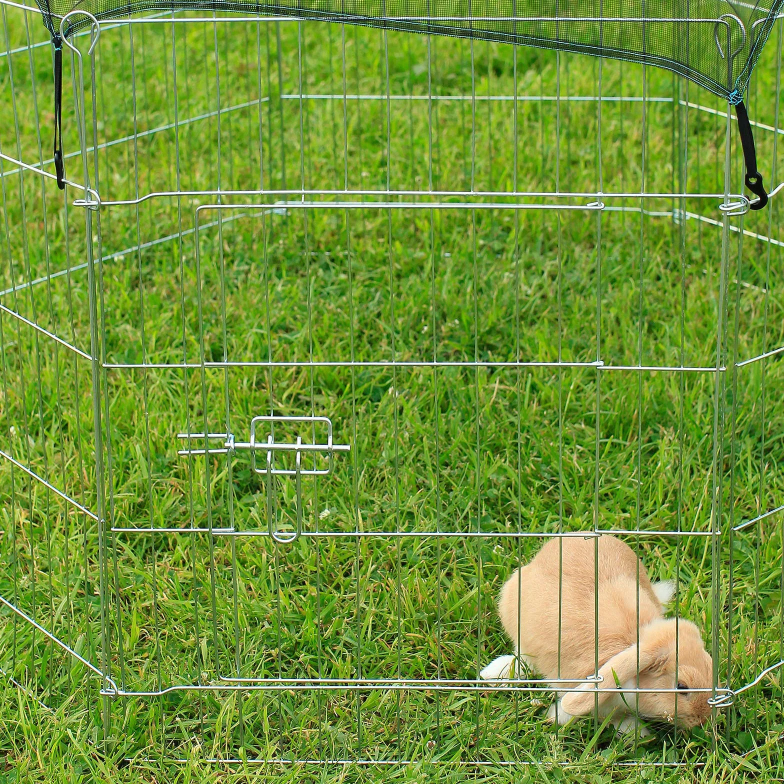Lionto Kojec ogrodowy dla królików metalowy 59x78 cm rozkładany wybieg z siatką ochronną 8 elementów