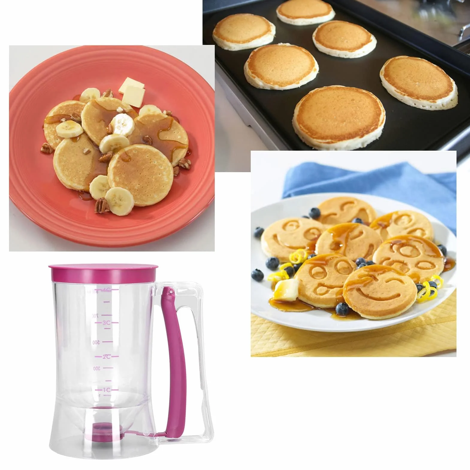 Dozownik do ciasta, dozownik ciasta, miarka, dozownik do ciast, z pokrywką i skalą, do babeczek, muffinek, naleśników, wafli, wylewania ciasta, 900 ml