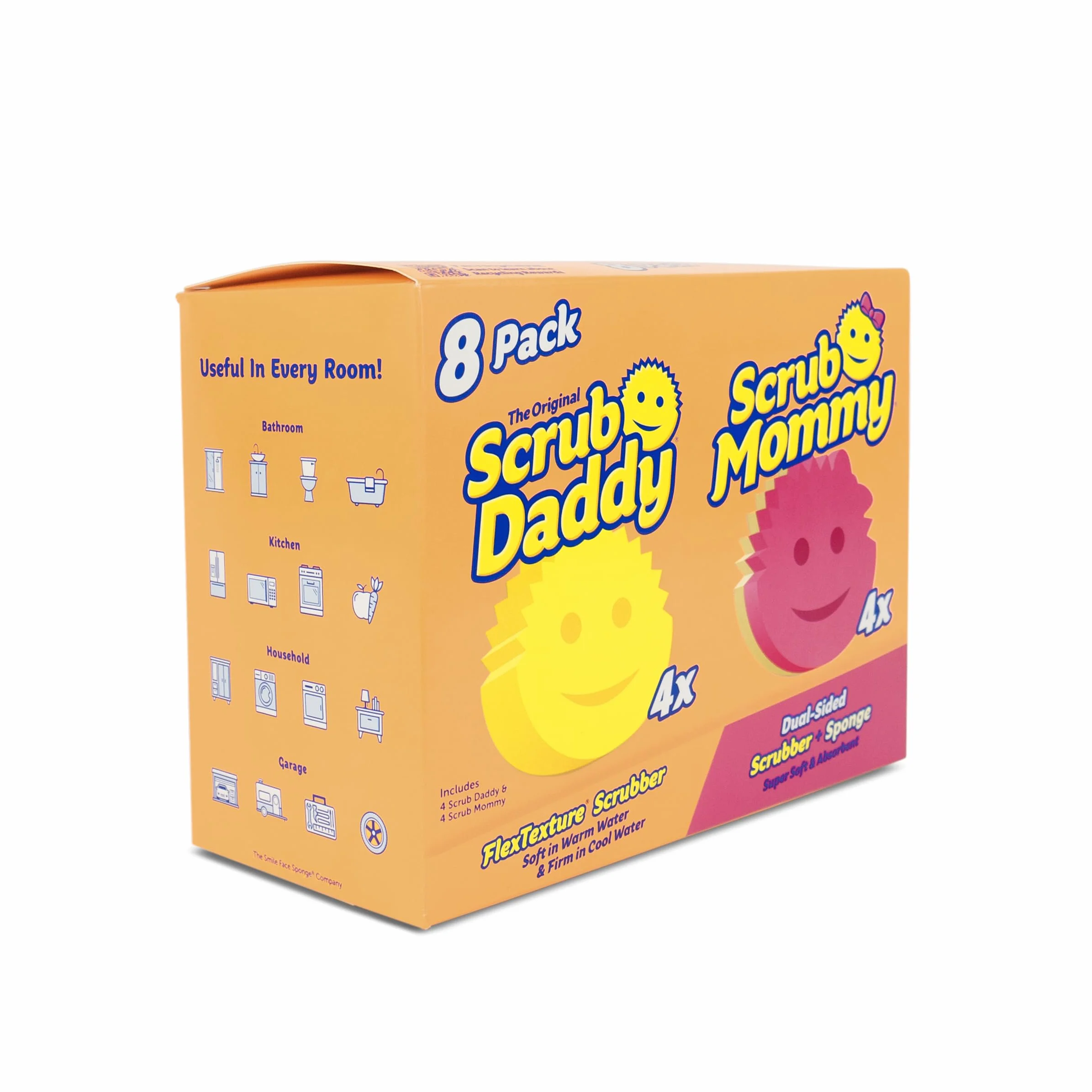 Scrub Daddy Gąbki 4ct + Scrub Mommy 4ct - Wielofunkcyjne gąbki do naczyń bez zarysowań - Bez BPA i wykonane z pianki polimerowej - Odporna na plamy i zapachy gąbka kuchenna (8 sztuk)