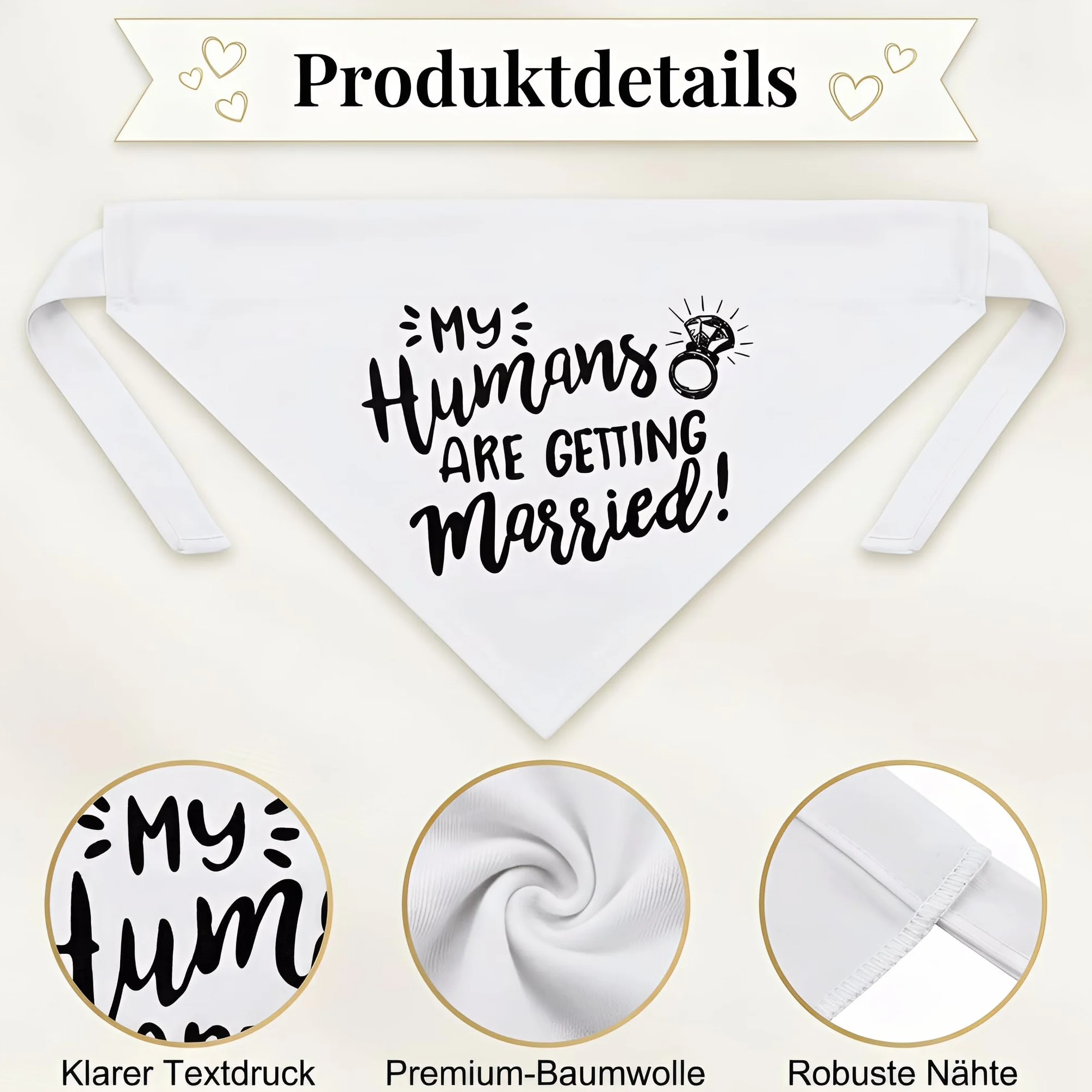 Bandana dla psów, na wesele, biała – "My Humans Are Getting Married" chusta na szyję dla małych, średnich i dużych psów, regulowana, oddychająca, dodatek ślubny i sesji zdjęciowej