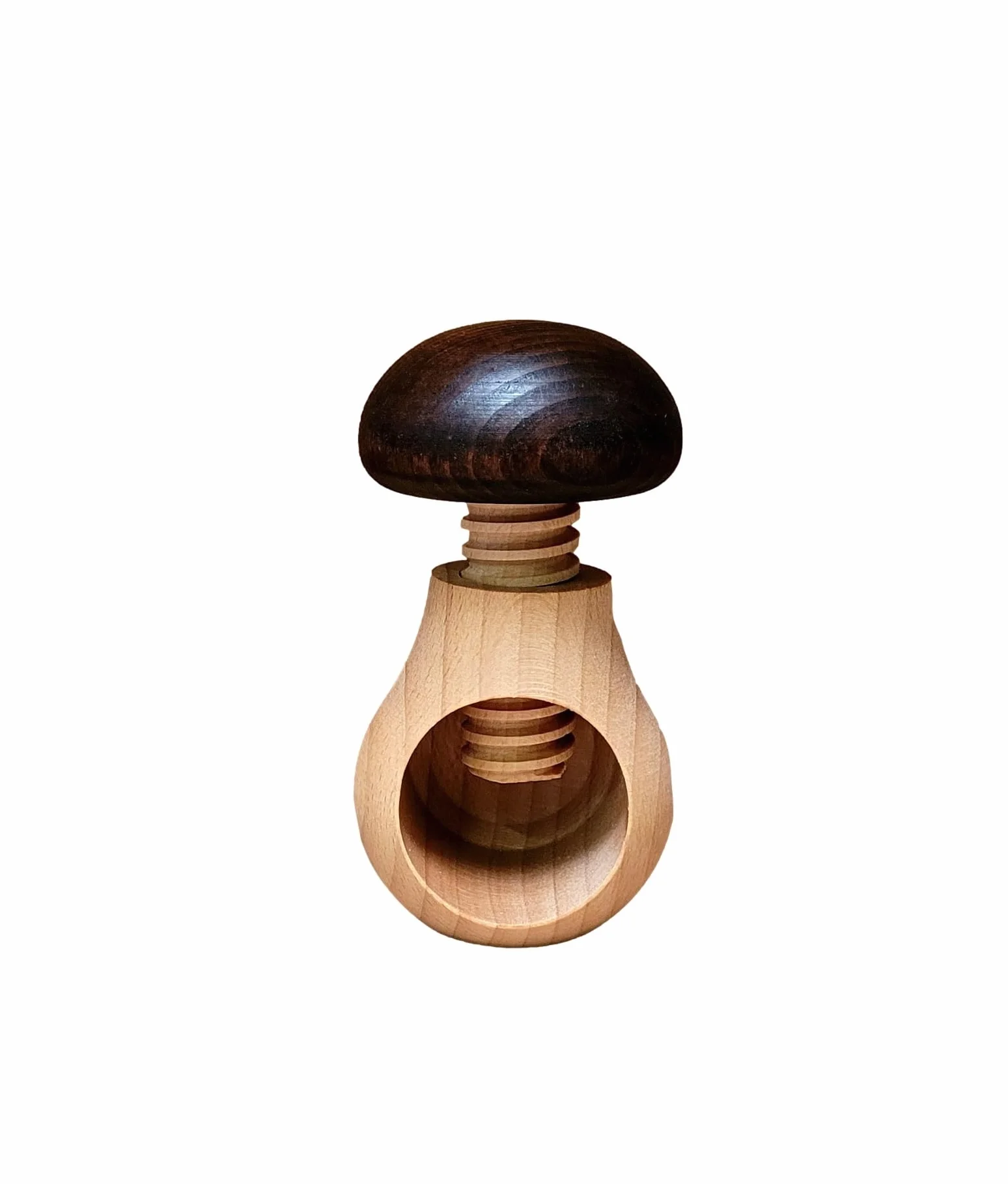 Wooden World Zestaw 2 dziadków do orzechów ciemnobrązowych i muchomora z naturalnego drewna bukowego – bardzo solidny grzyb