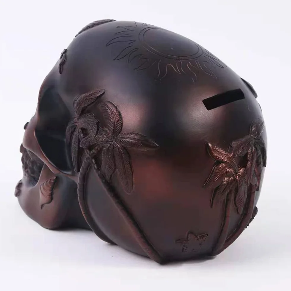 BOLLAER Skarbonka Czaszka - Spersonalizowana Dekoracja Domu, Statua Szkieletu Głowy, Model Halloween, Rekwizyt z Żywicy