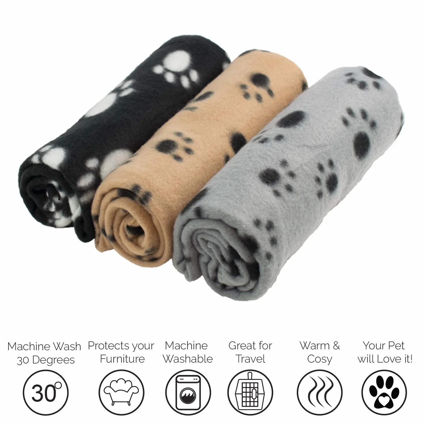DIGIFLEX Duże koce dla zwierząt domowych x 3 pies kot miękki polar 70 cm x 100 cm