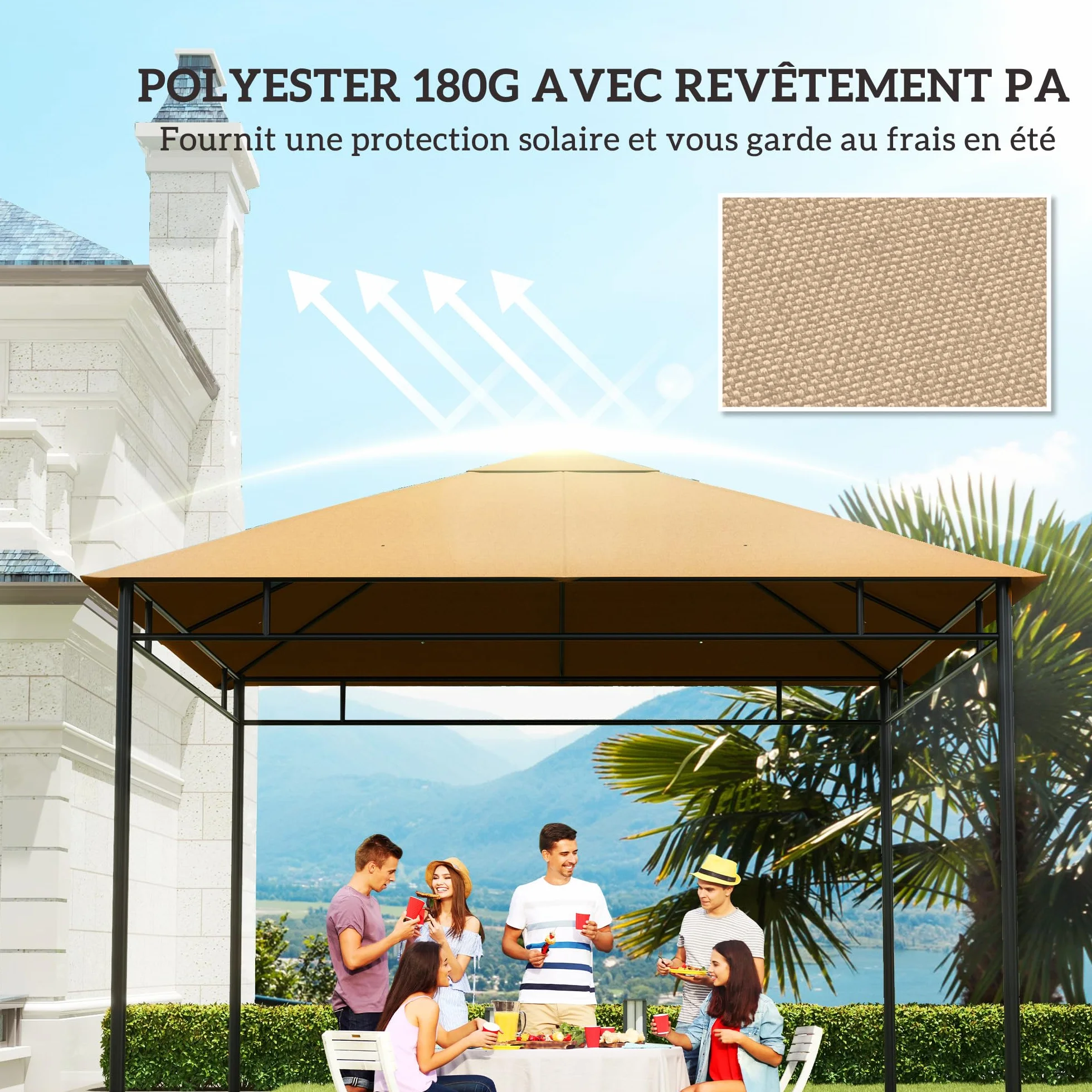 Outsunny Zapasowe płótno do pawilonu Namiot wymienny na dach altanka ogrodowa tkanina poliestrowa o wysokiej gęstości 180 g/m² Anty-UV 3 x 3 m Beżowy