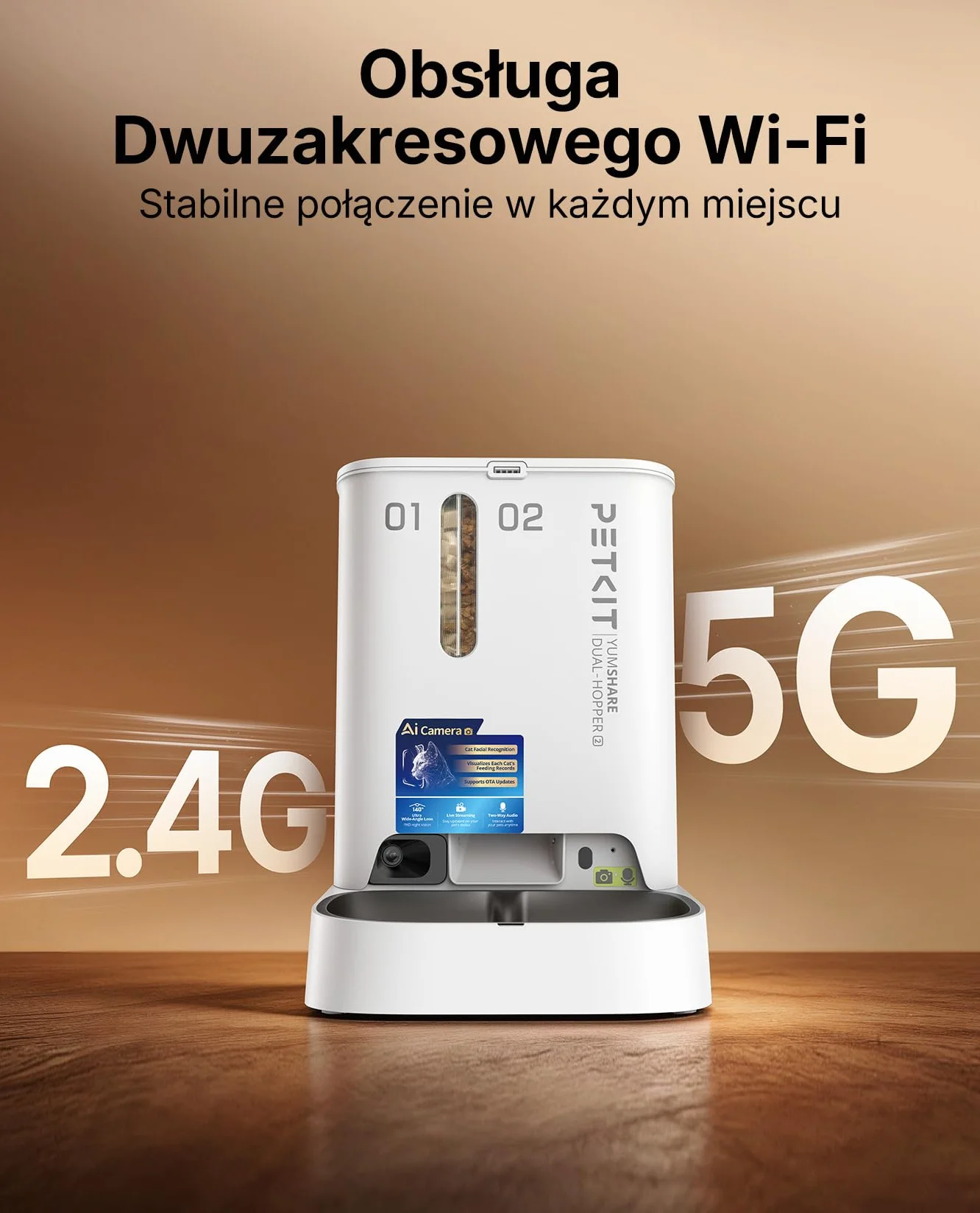PETKIT Automatyczny Dozownik Karmy dla Kota z Kamerą 2.4G 5GHz WiFi 1080P HD Podwójny Lejek 5L