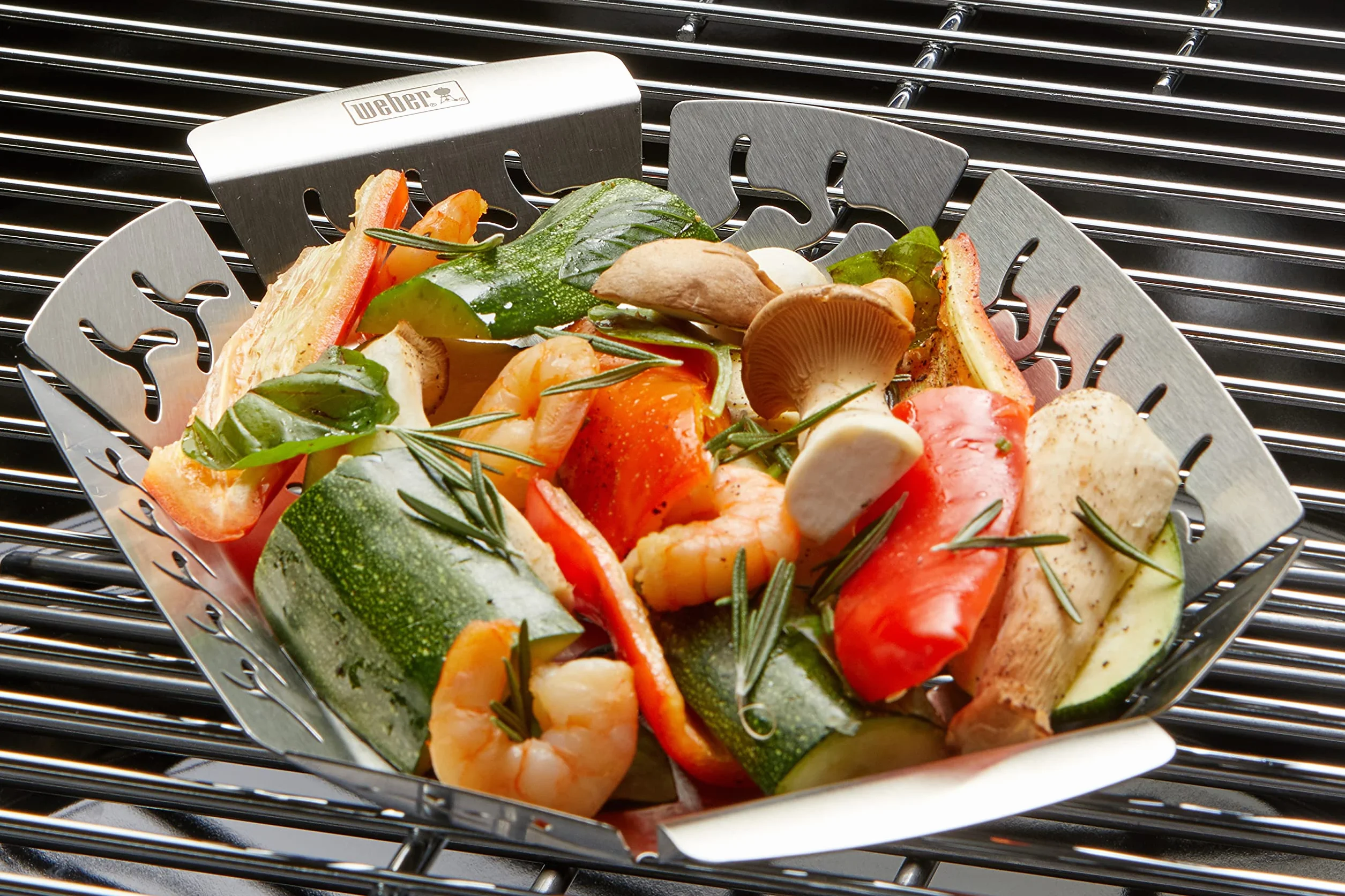 Weber Kosz grillowy Premium - Mały (27 x 19 cm), zmywalny w zmywarce, ze stali nierdzewnej, Idealna na dodatki (mięso, warzywa), odpowiednia do wszystkich rodzajów grilli - Srebrny (667