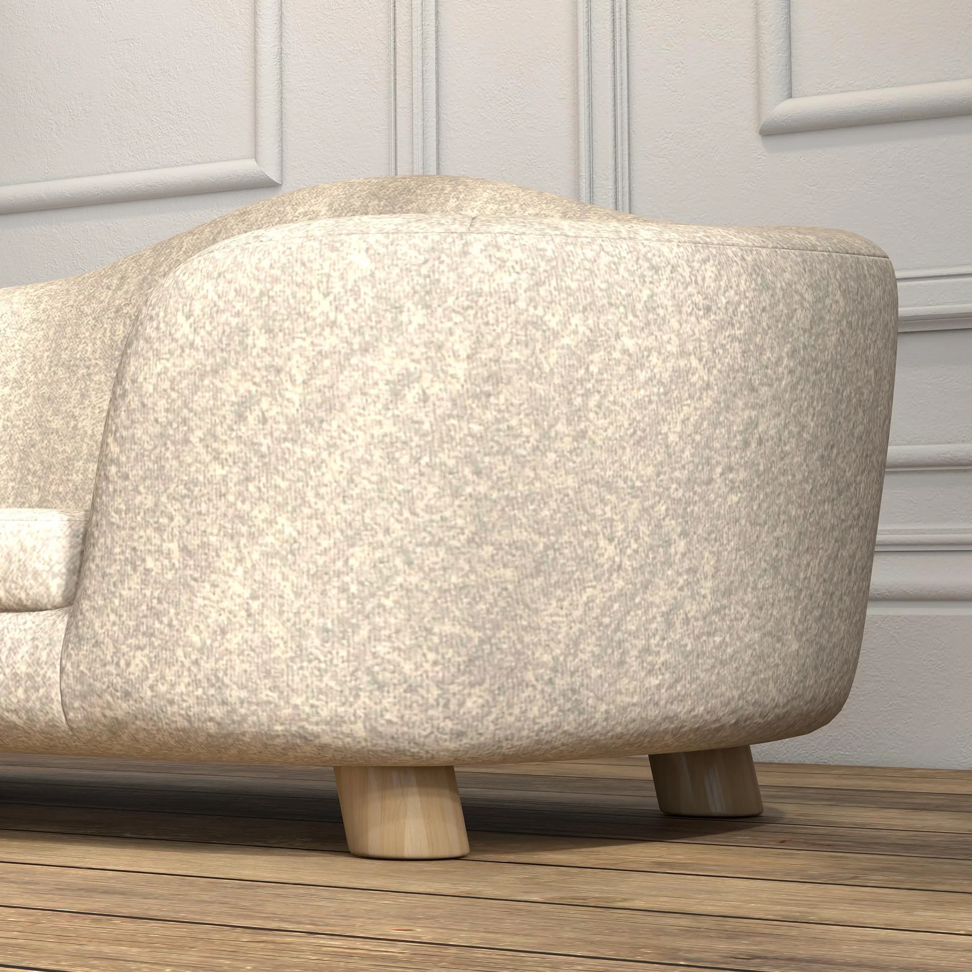 PawHut Sofa dla psa legowisko kanapa z poduszką plusz pianka drewno sosnowe beżowy jasnoszary 70x47x30 cm
