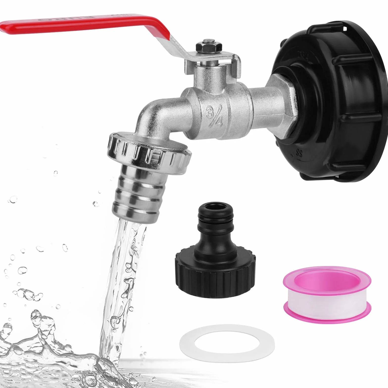 HOTUT mosiężny zawór spustowy IBC, 3/4'' 1000L mosiężne złącze zbiornika, Adapter zbiornika IBC Zawór zbiornika IBC, akcesoria do zbiornika na wodę S60 x 6, Akcesoria do zbiornika IBC