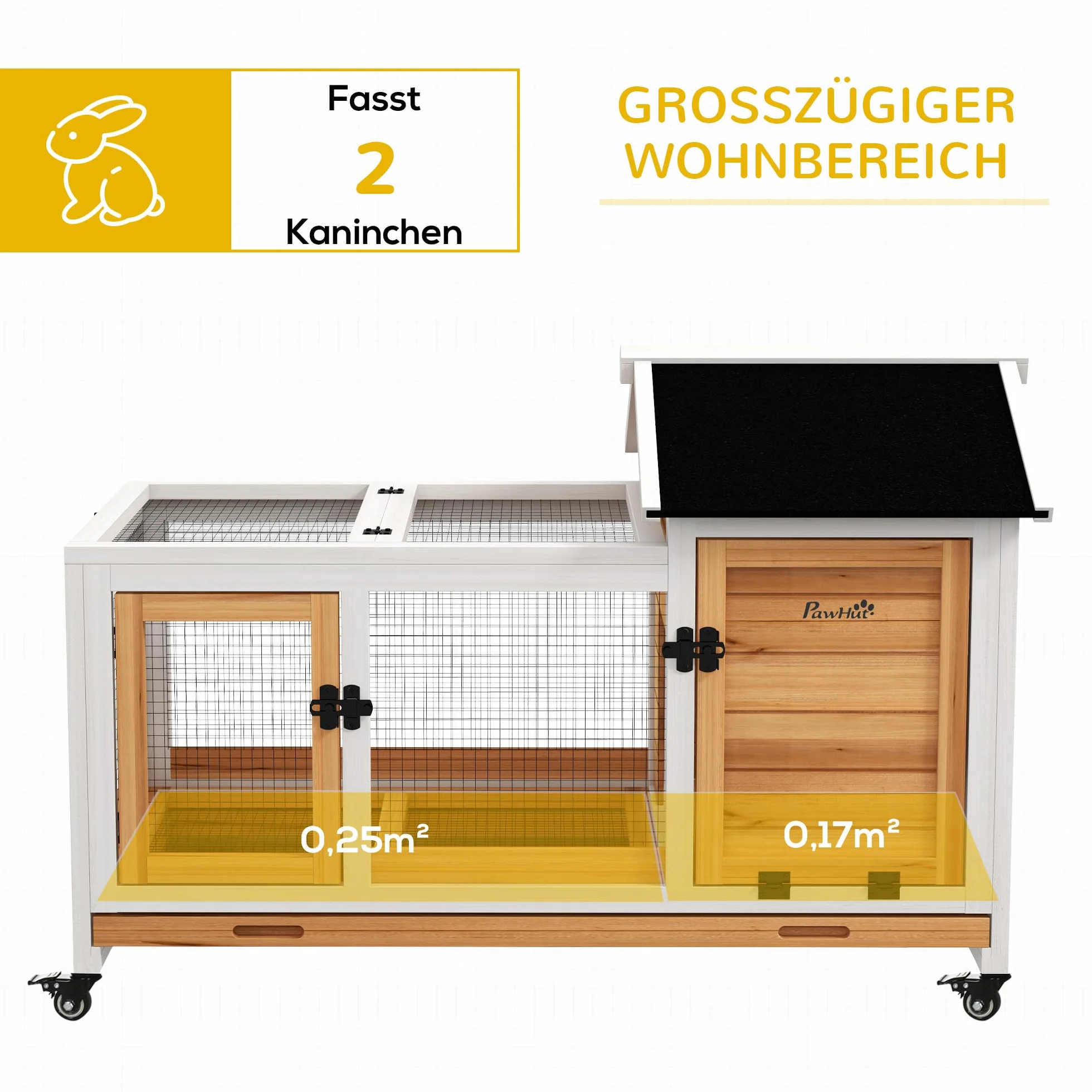 PawHut Kurnik dla królików karłowatych 108 x 58 x 73,5 cm Klatka dla małych zwierząt z wybiegiem