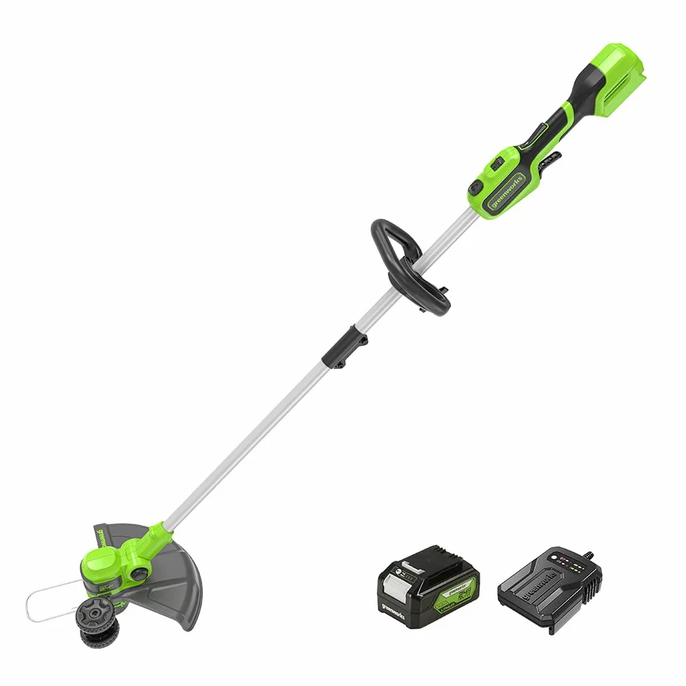 Greenworks GD24LT33K4 Akumulatorowa Podkaszarka Krawędziarka z Kołem do Małych i Średnich Ogrodów, Szerokość Cięcia 33 cm, Automatyczny Wysuw Żyłki Nylonowej 2 mm, Baterii 24V 4Ah i Ładowarki