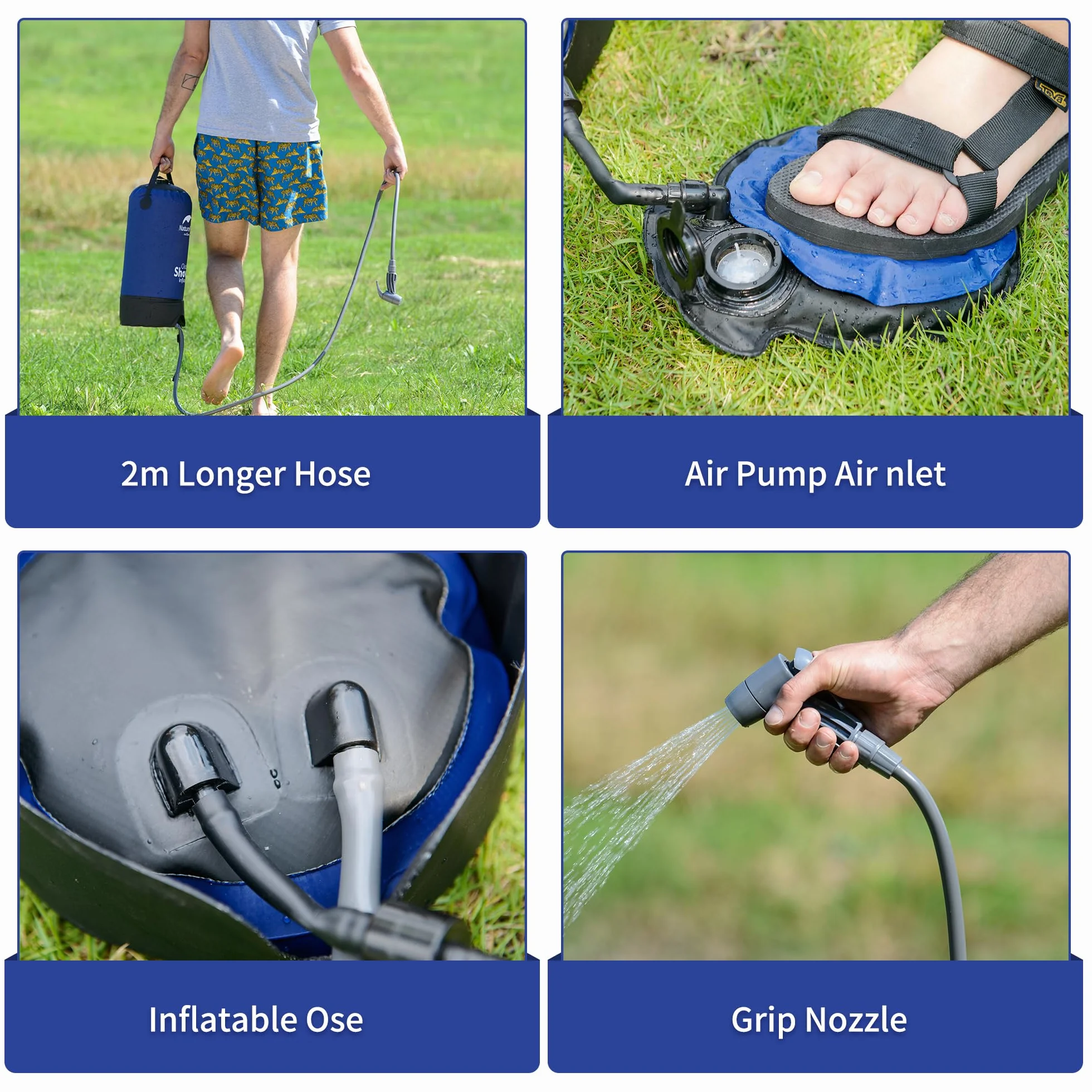 Naturehike Prysznic kempingowy z pompką, mobilny prysznic zewnętrzny z pompką nożną, na kemping, do ogrodu, podróży, samochodu, na plażę, tylko 1 kg – 11 litrów