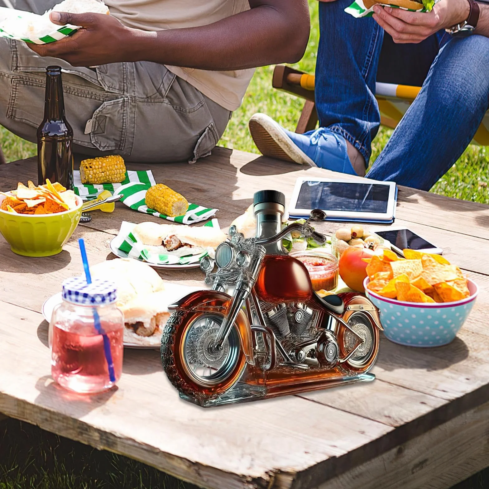 Motocyklowa karafka do whisky, szklana karafka do wina, oryginalna butelka na napoje, dla mężczyzn, tatusiów, miłośników motocykli, domu, kuchni, whisky, wódki, alkoholi, świąt