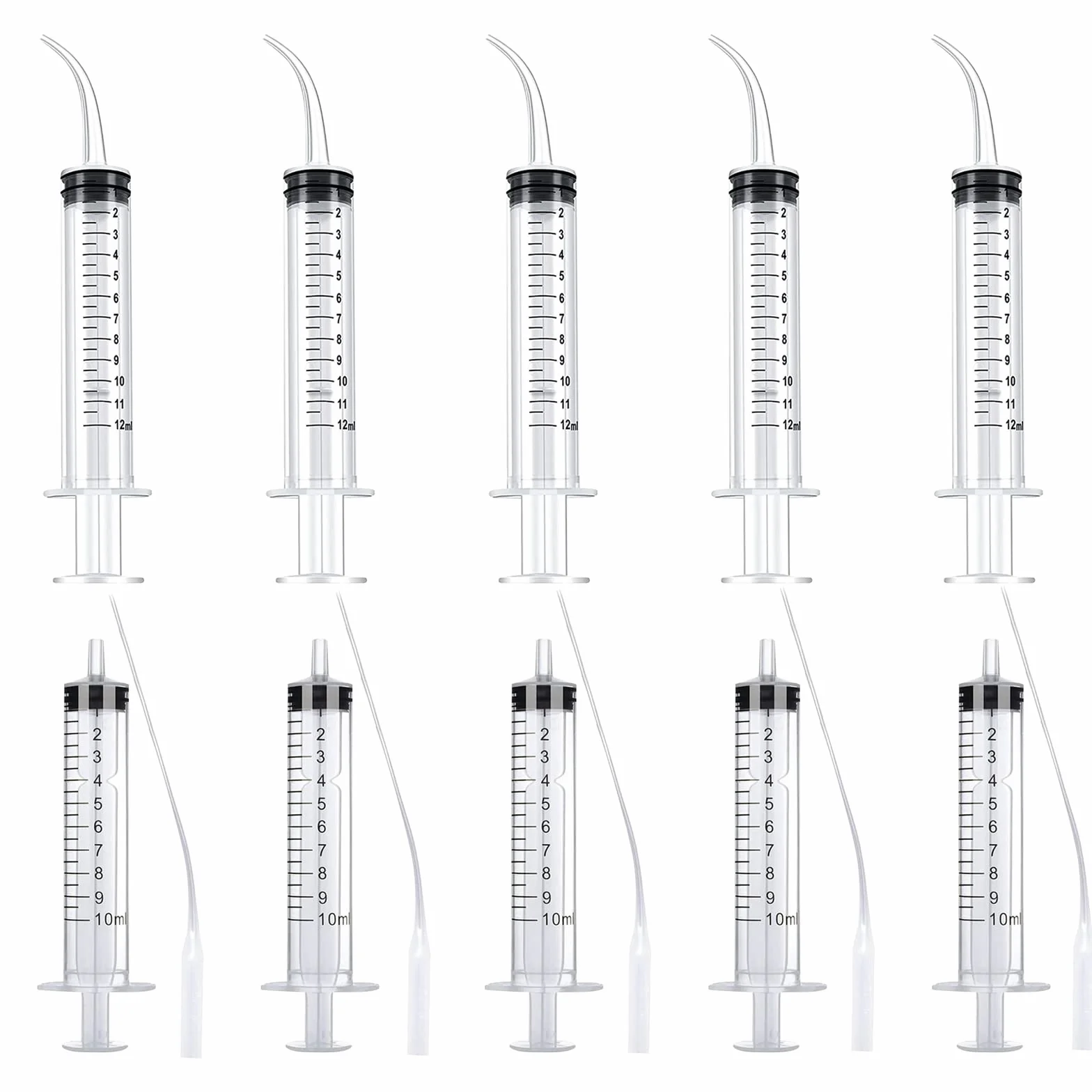 Strzykawki do karmy z zakrzywioną końcówką, 10 ml, wielokrotnego użytku, z cienkim wężem, dla szczeniaków, kociąt i małych zwierząt domowych, 10 ml