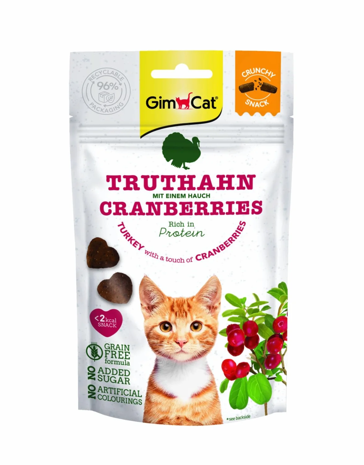 GimCat Crunchy Snacks indyk z żurawiną – chrupiące i bogate w białko przysmaki dla kota – 1 worek (1 x 50 g)