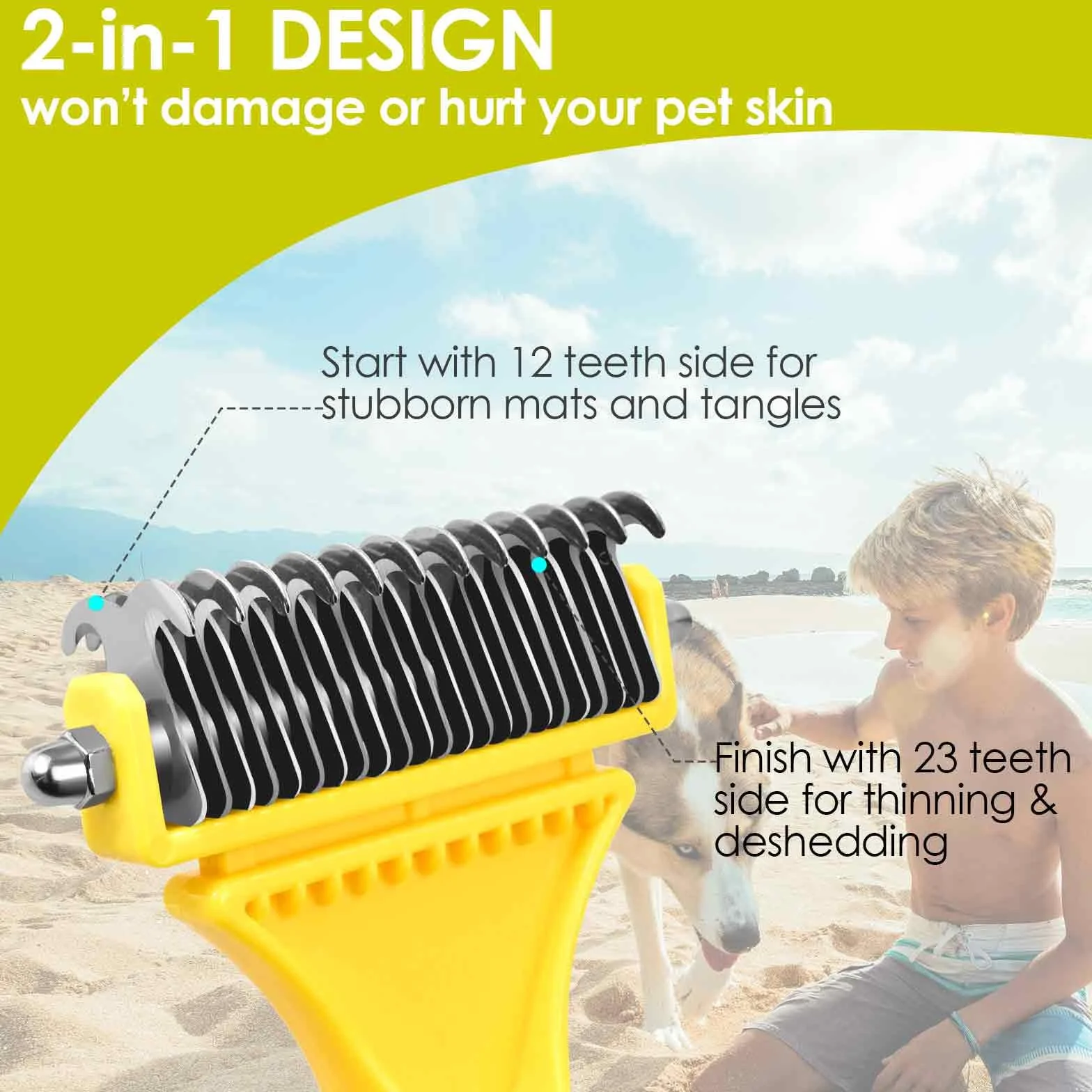 BRILLIARE Pet Grooming Dematting Brush & Stainless-Steel Comb, 2 Sided Undercoat Rake for Cat Dog Deshedding