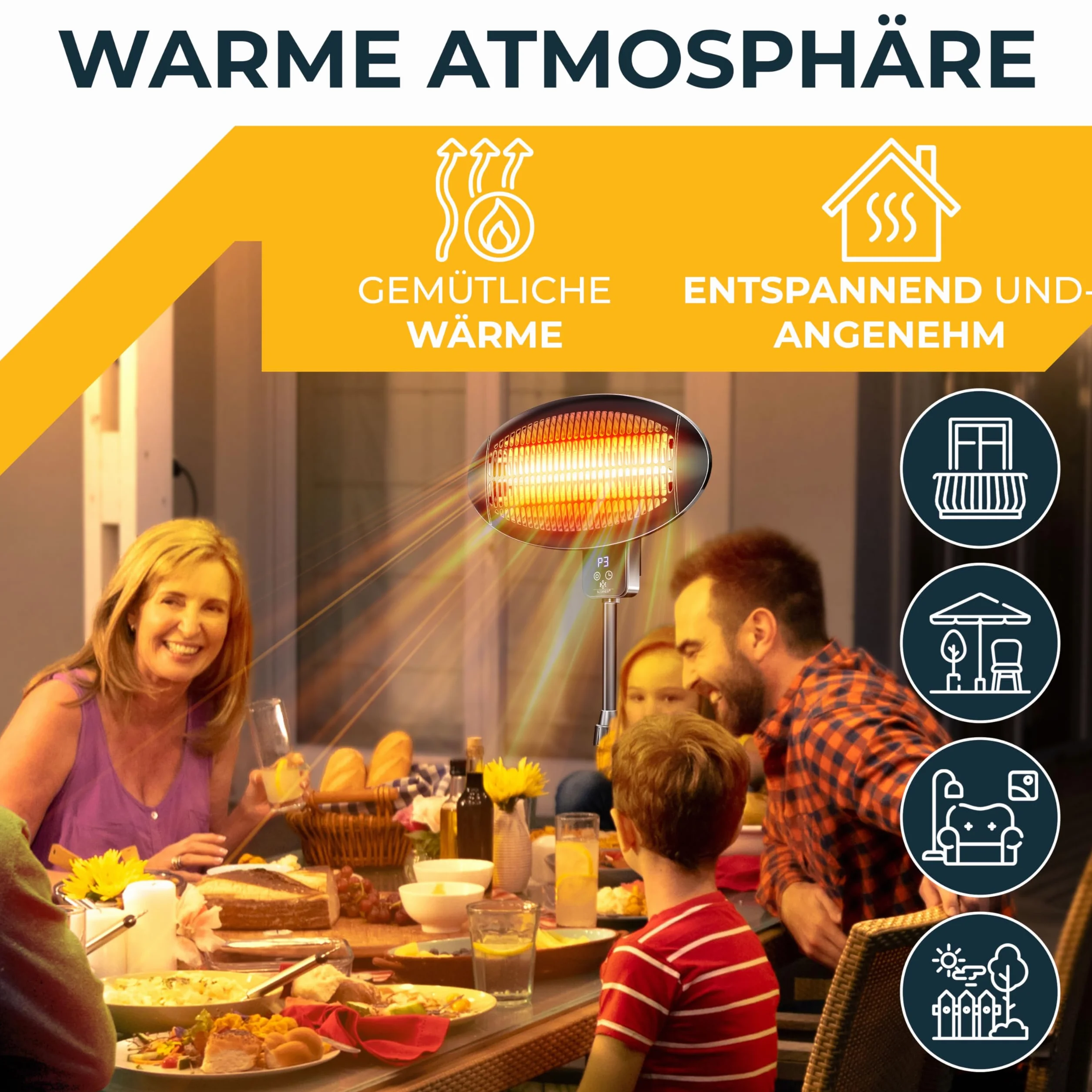 KESSER® Promiennik podczerwieni 2000 W, promiennik tarasowy z WiFi i pilotem zdalnego sterowania, obracany o 360°, regulacja wysokości, stojący i montaż ścienny, ochrona przed przewróceniem, IPX4,