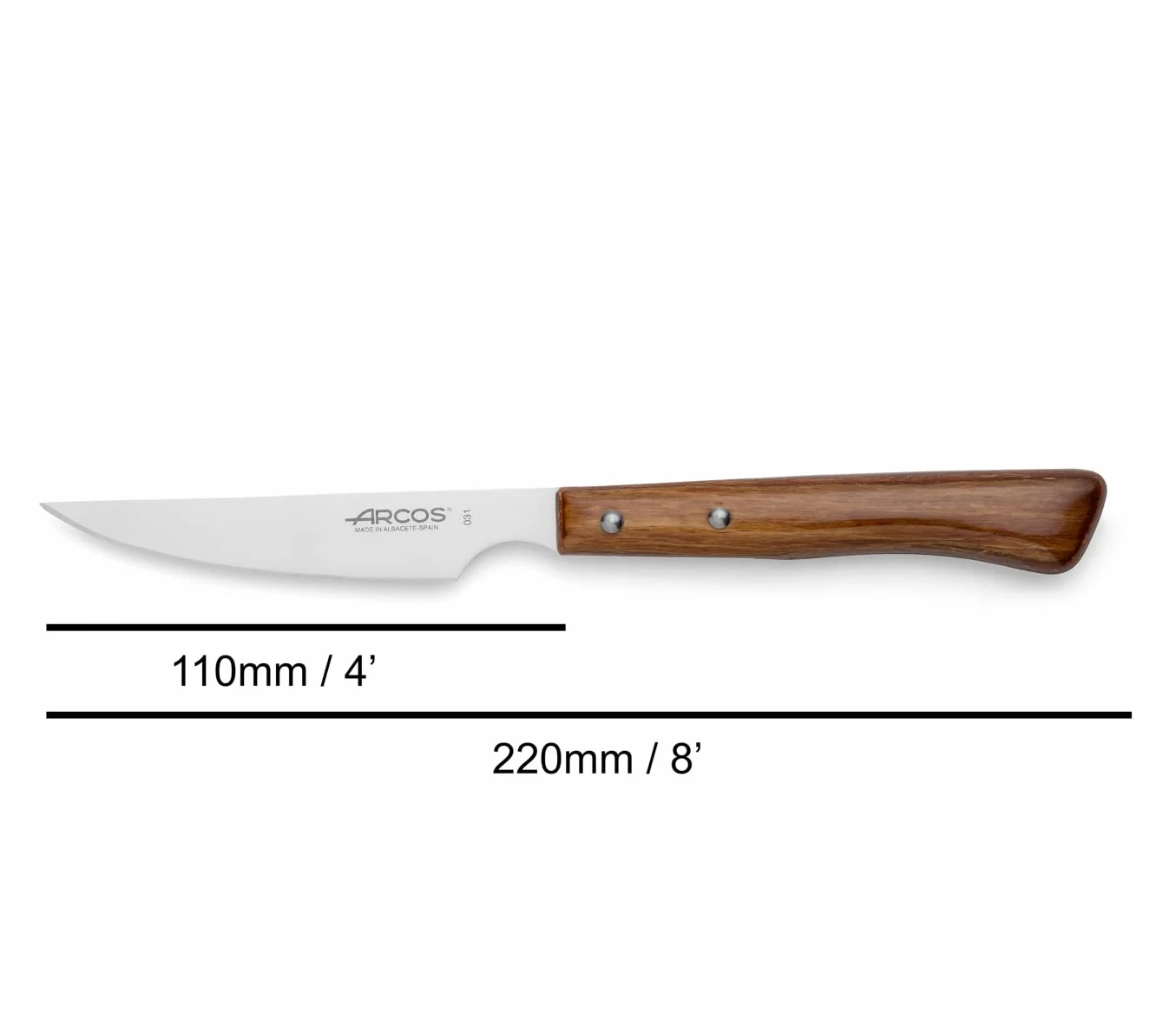 Arcos Table nóż - nóż do steków nóż stołowy nóż stołowy nóż stołowy - ostrze Nitrum stal szlachetna 110 mm - uchwyt ręczny opakowanie drewno kolor brązowy