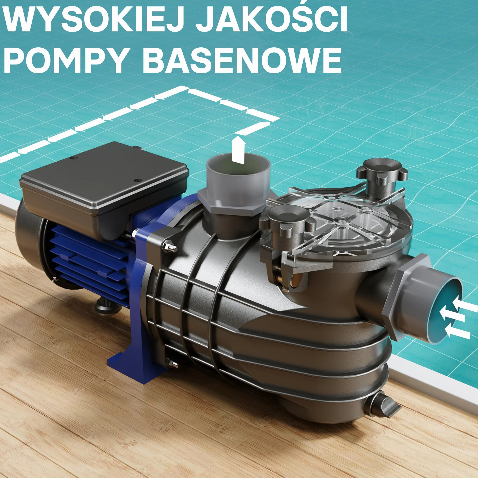 WilTec Pompa basenowa 13200 l/h, 370 W cicha pompa filtrująca i cyrkulacyjna, skuteczna pompa wodna do basenu, trwała i antykorozyjna konstrukcja