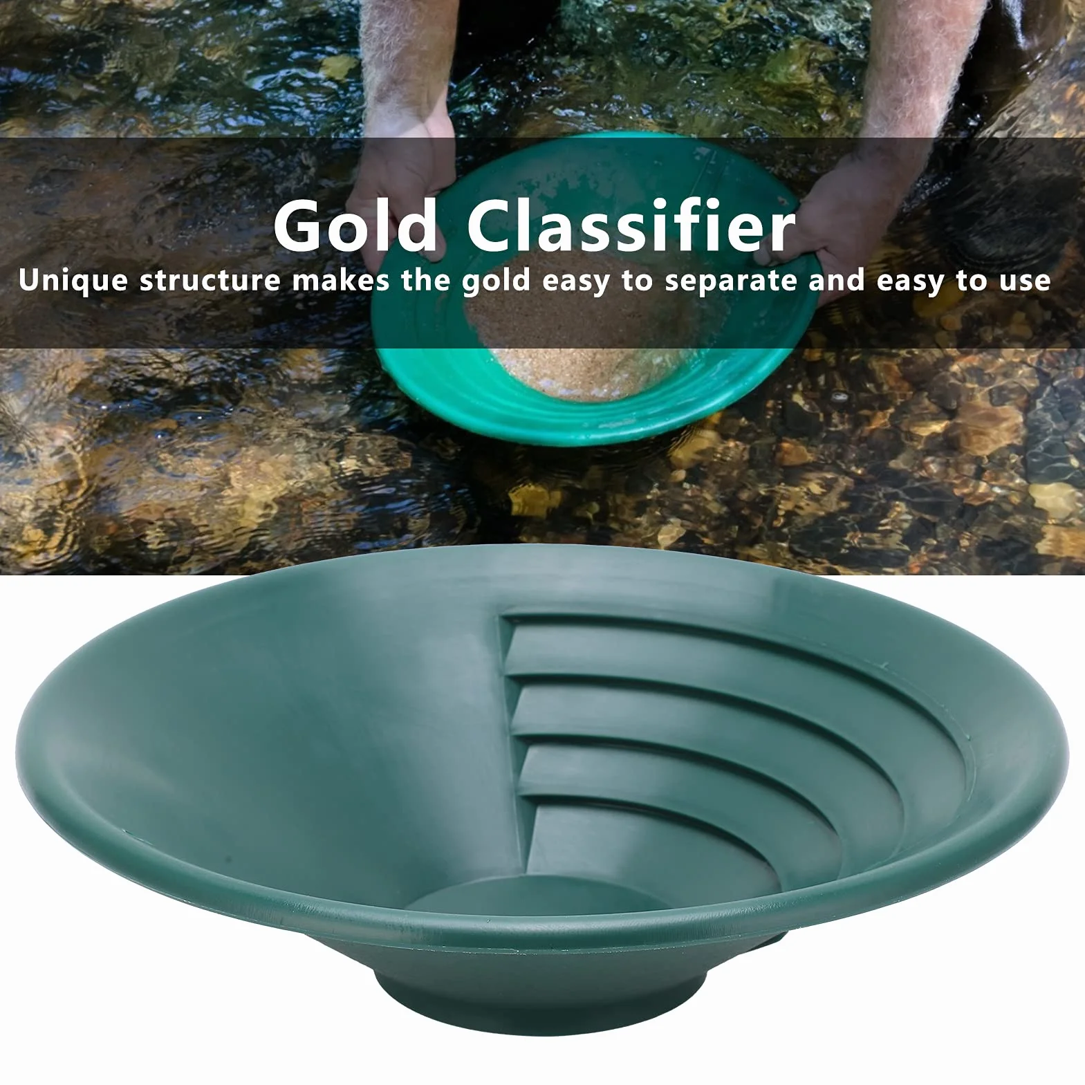 Gold Pan, Gold Panning Pan 90° niski rowek Gold Classifier 260 mm do stref górskich dla rzek strumieni