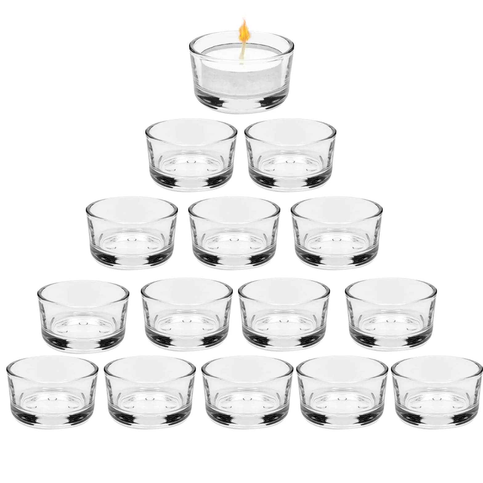 Zestaw 15 szklanek na świeczki typu tealight, średnica 4,5 cm, przezroczyste świeczniki na podgrzewacze, dekoracyjne, mini świeczniki szklane do dekoracji domu, na stół, na wesele, dekoracyjne słoiki